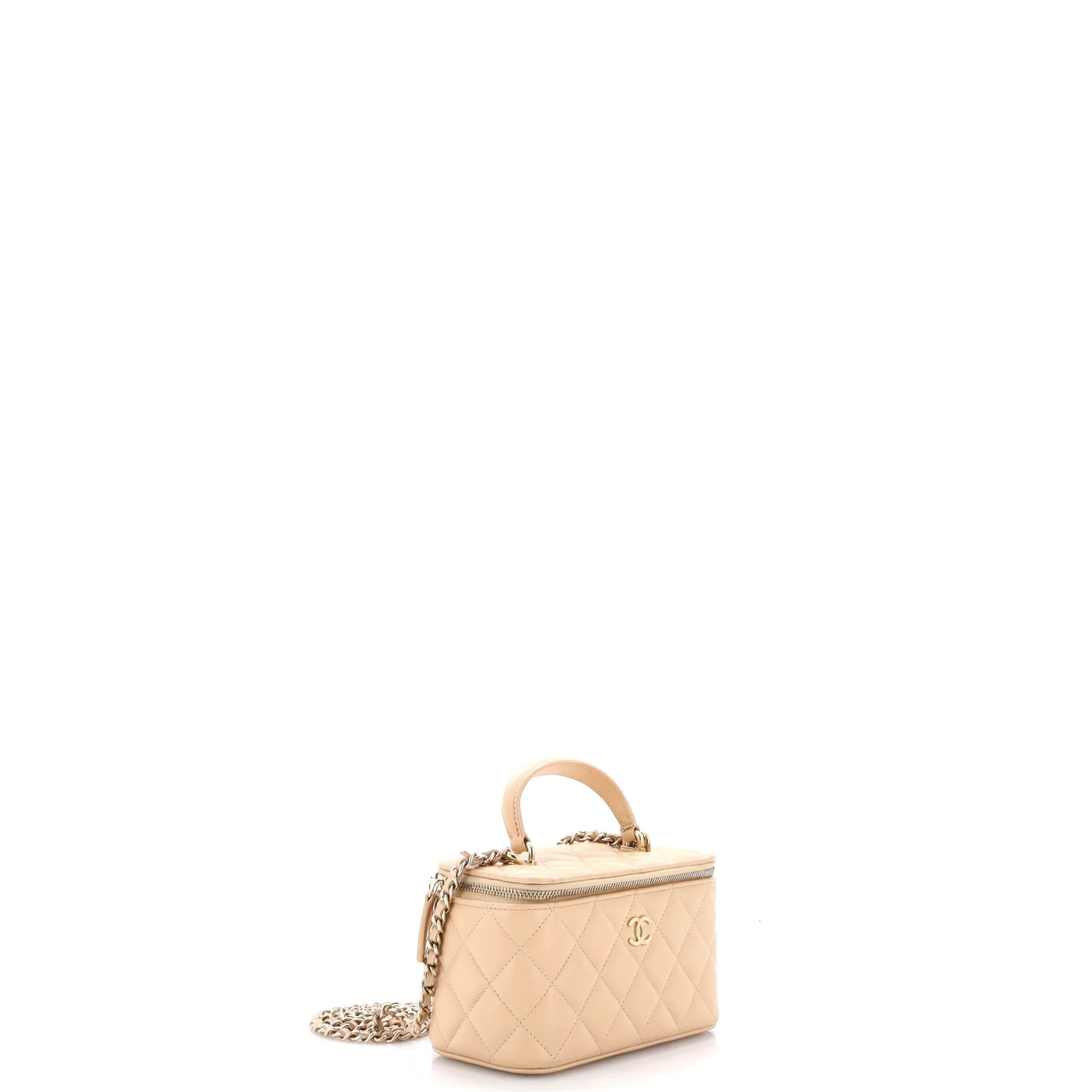 Classic Top Handle Vanity Case with Chain Quilted Lambskin Small - Image 2