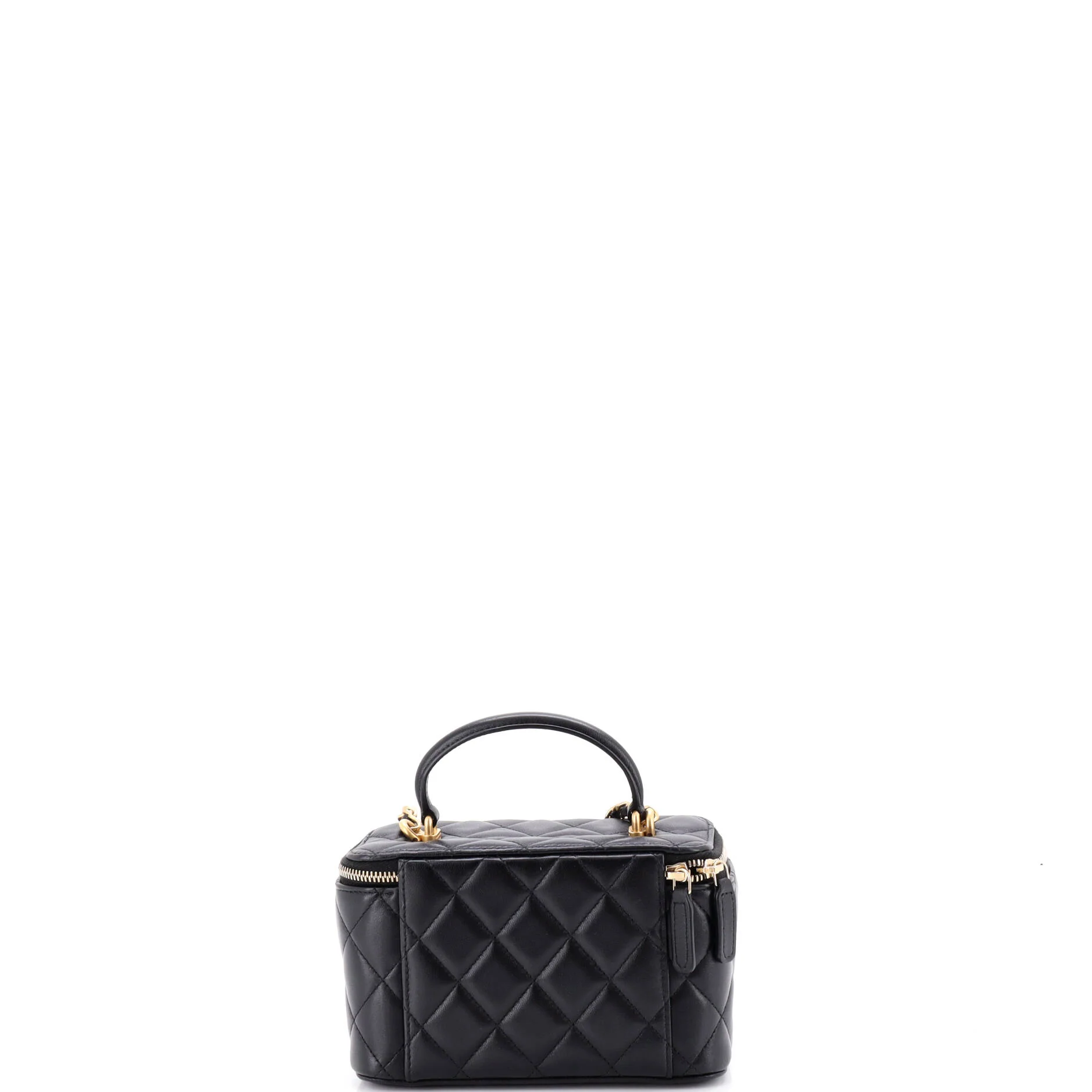 Classic Top Handle Vanity Case with Chain Quilted Lambskin Small - Image 3