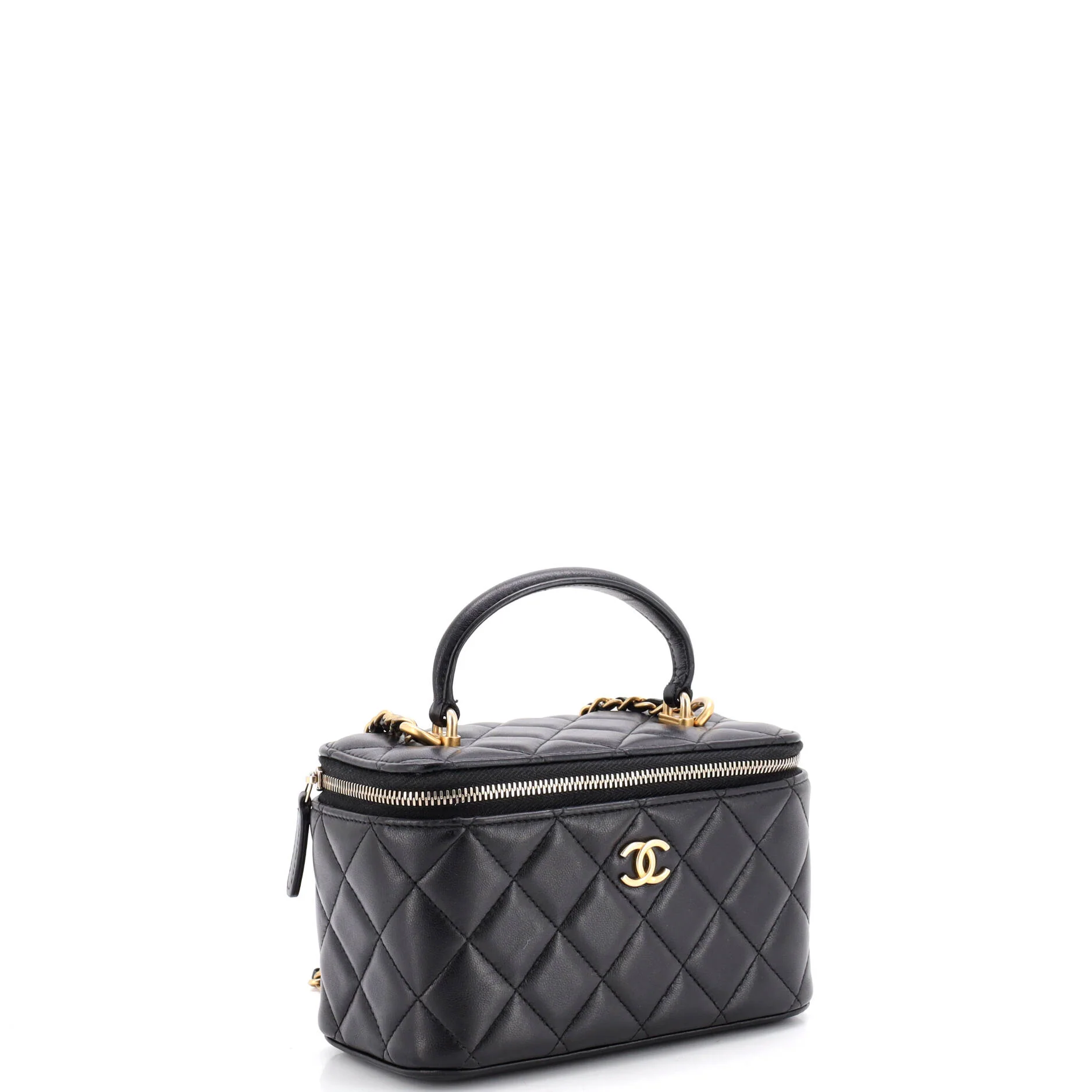 Classic Top Handle Vanity Case with Chain Quilted Lambskin Small - Image 2