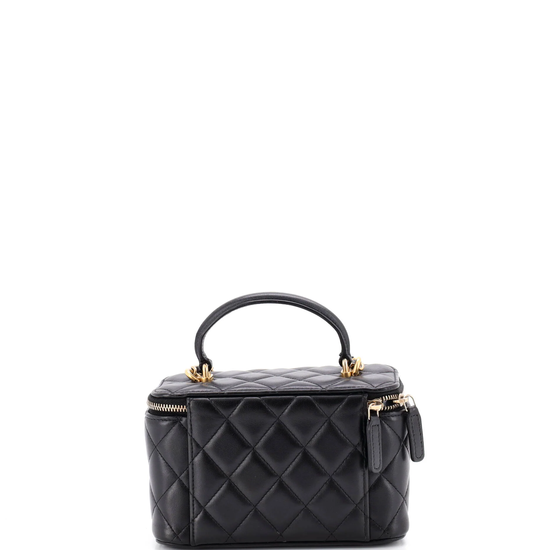 Classic Top Handle Vanity Case with Chain Quilted Lambskin Small - Image 3
