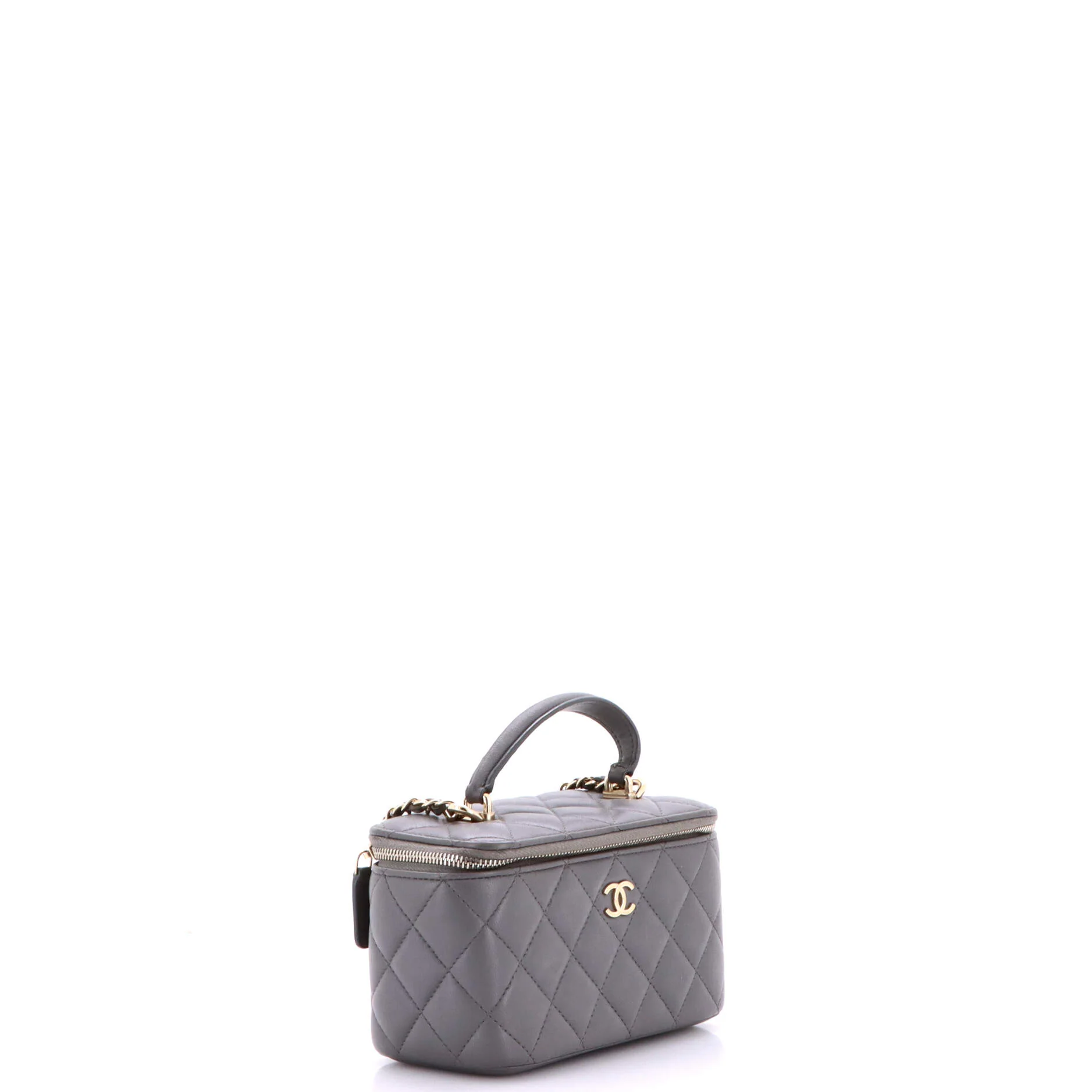 Classic Top Handle Vanity Case with Chain Quilted Lambskin Small - Image 2