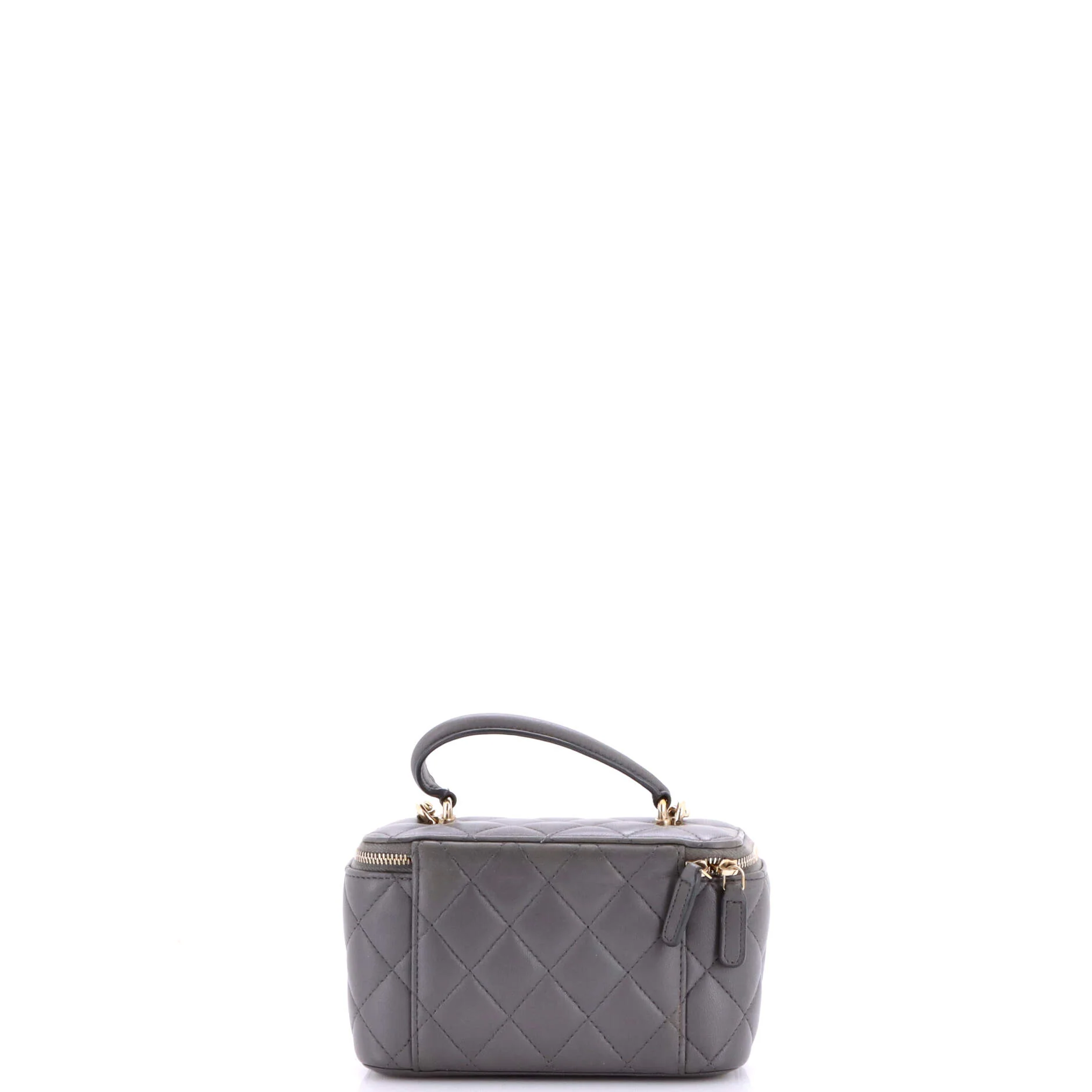 Classic Top Handle Vanity Case with Chain Quilted Lambskin Small - Image 3