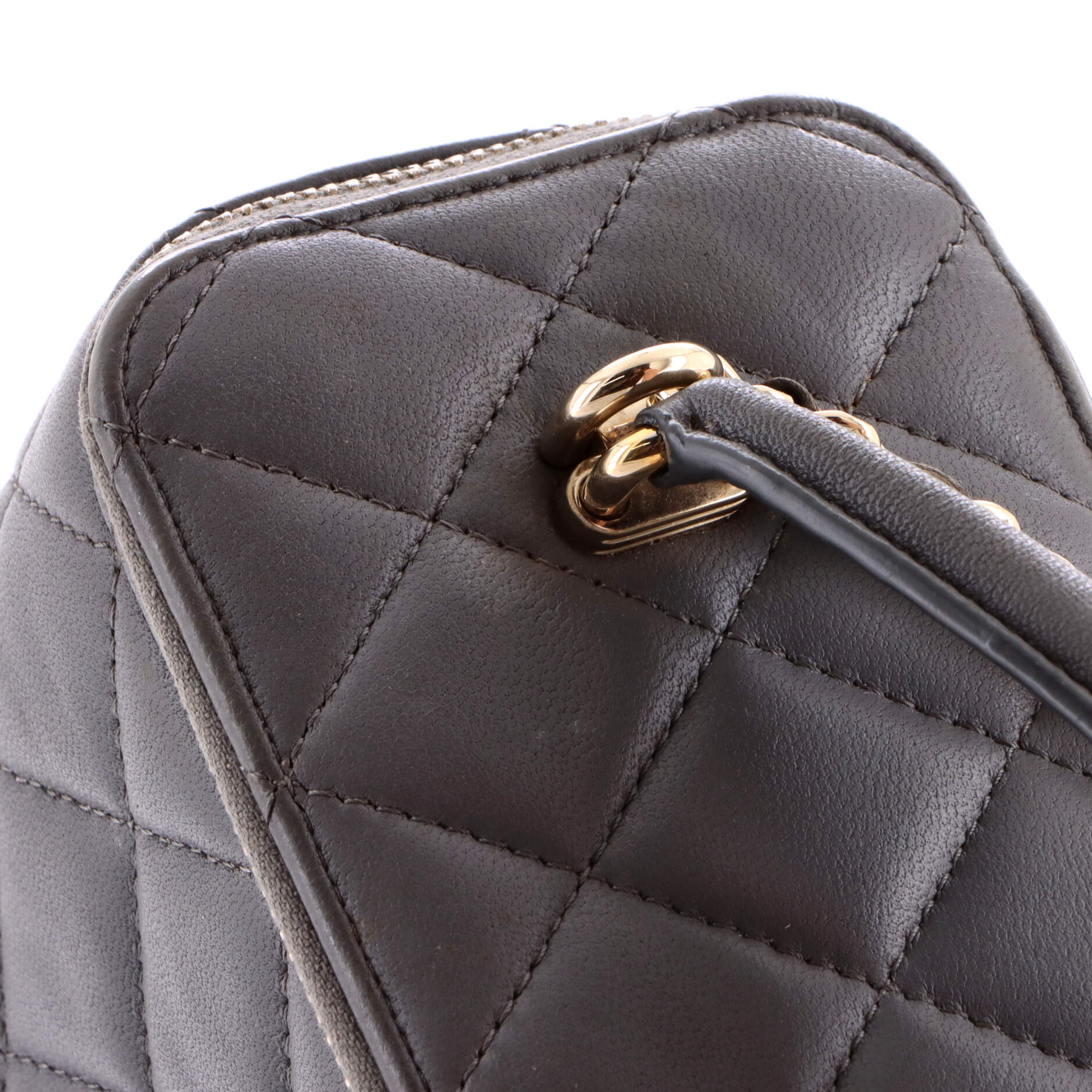 Classic Top Handle Vanity Case with Chain Quilted Lambskin Small - Image 6