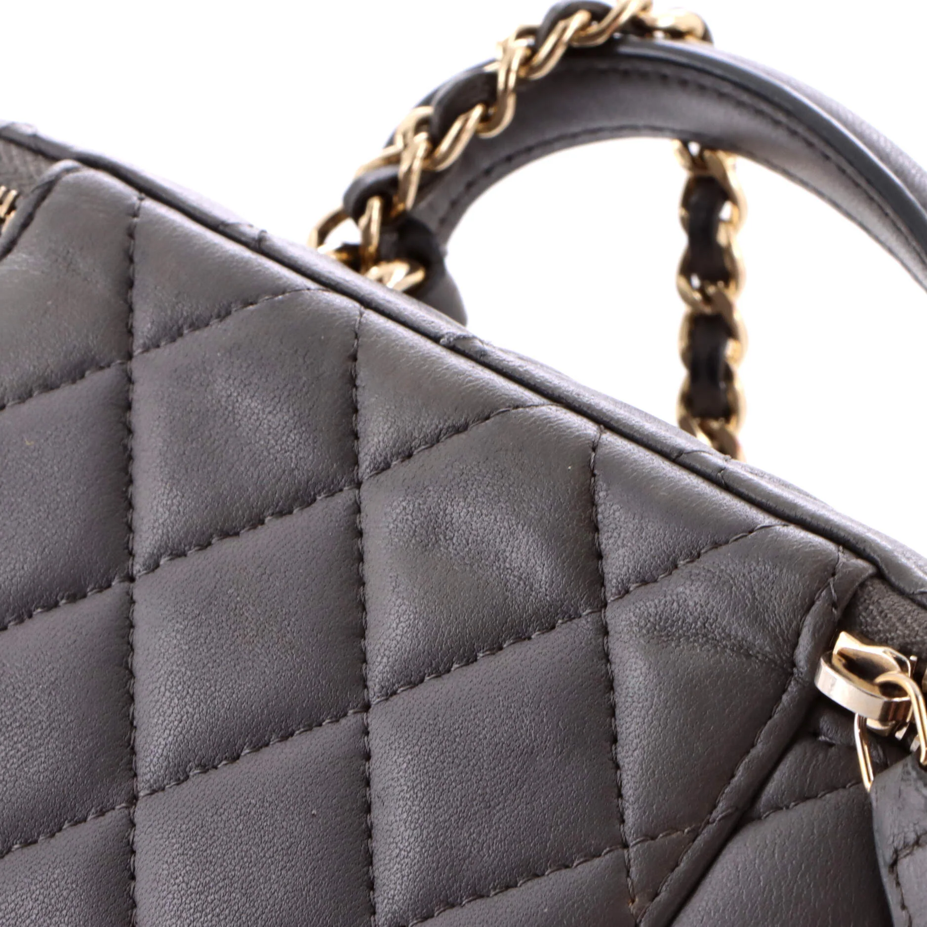 Classic Top Handle Vanity Case with Chain Quilted Lambskin Small - Image 7
