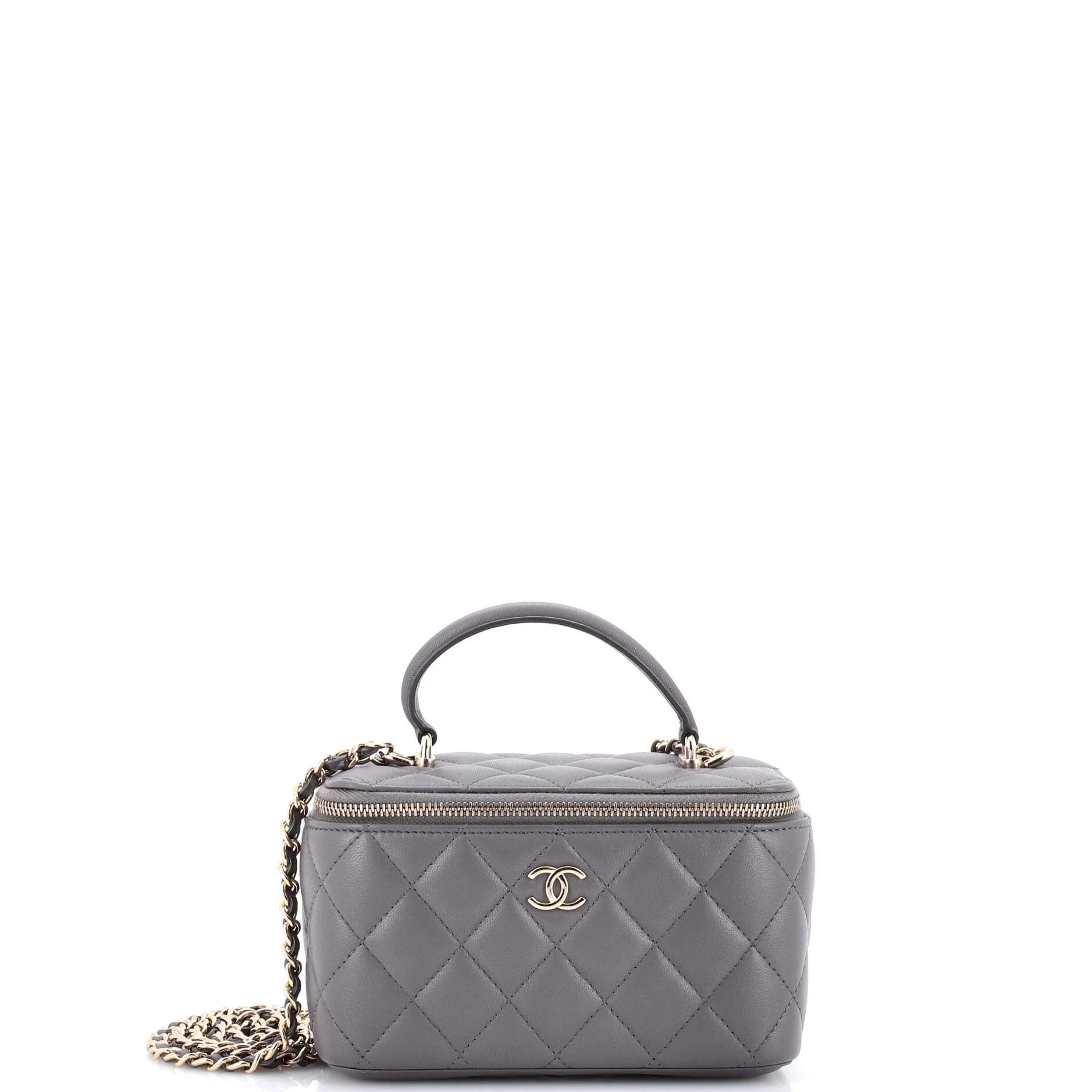 Classic Top Handle Vanity Case with Chain Quilted Lambskin Small