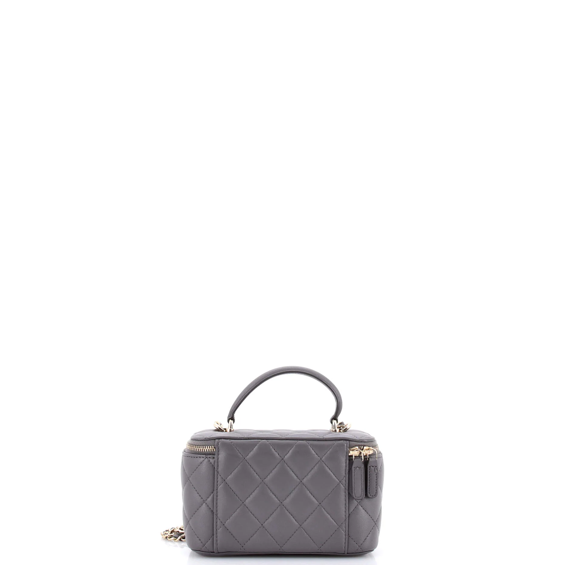 Classic Top Handle Vanity Case with Chain Quilted Lambskin Small - Image 3