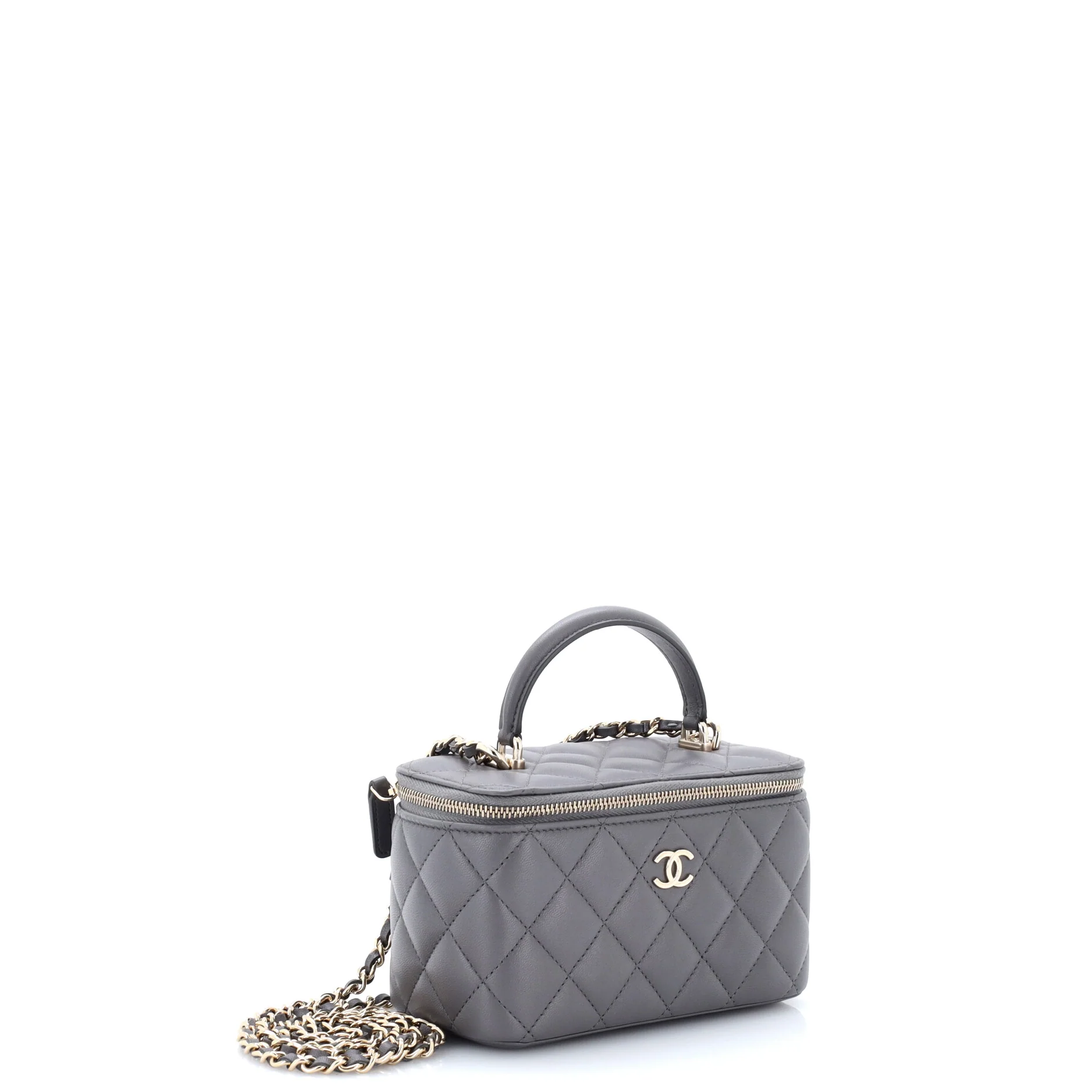 Classic Top Handle Vanity Case with Chain Quilted Lambskin Small - Image 2