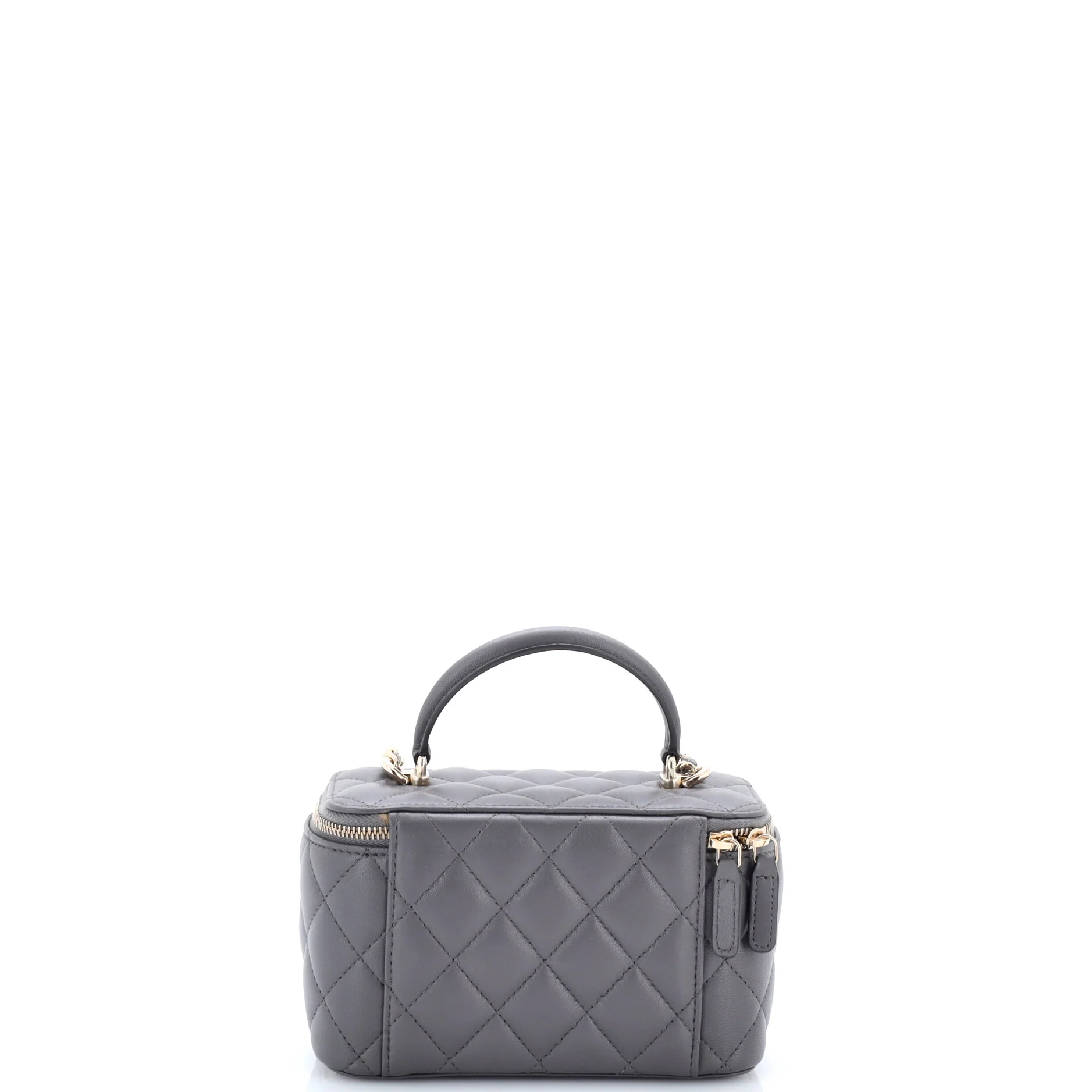 Classic Top Handle Vanity Case with Chain Quilted Lambskin Small - Image 3