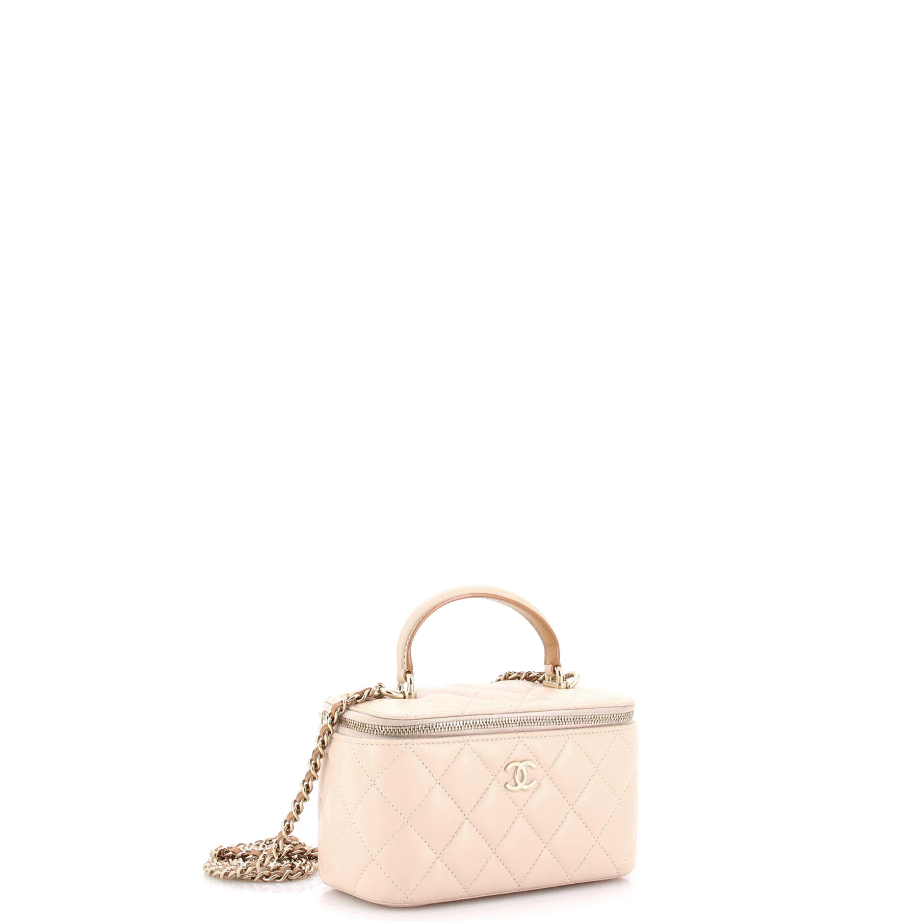 Classic Top Handle Vanity Case with Chain Quilted Lambskin Small - Image 2