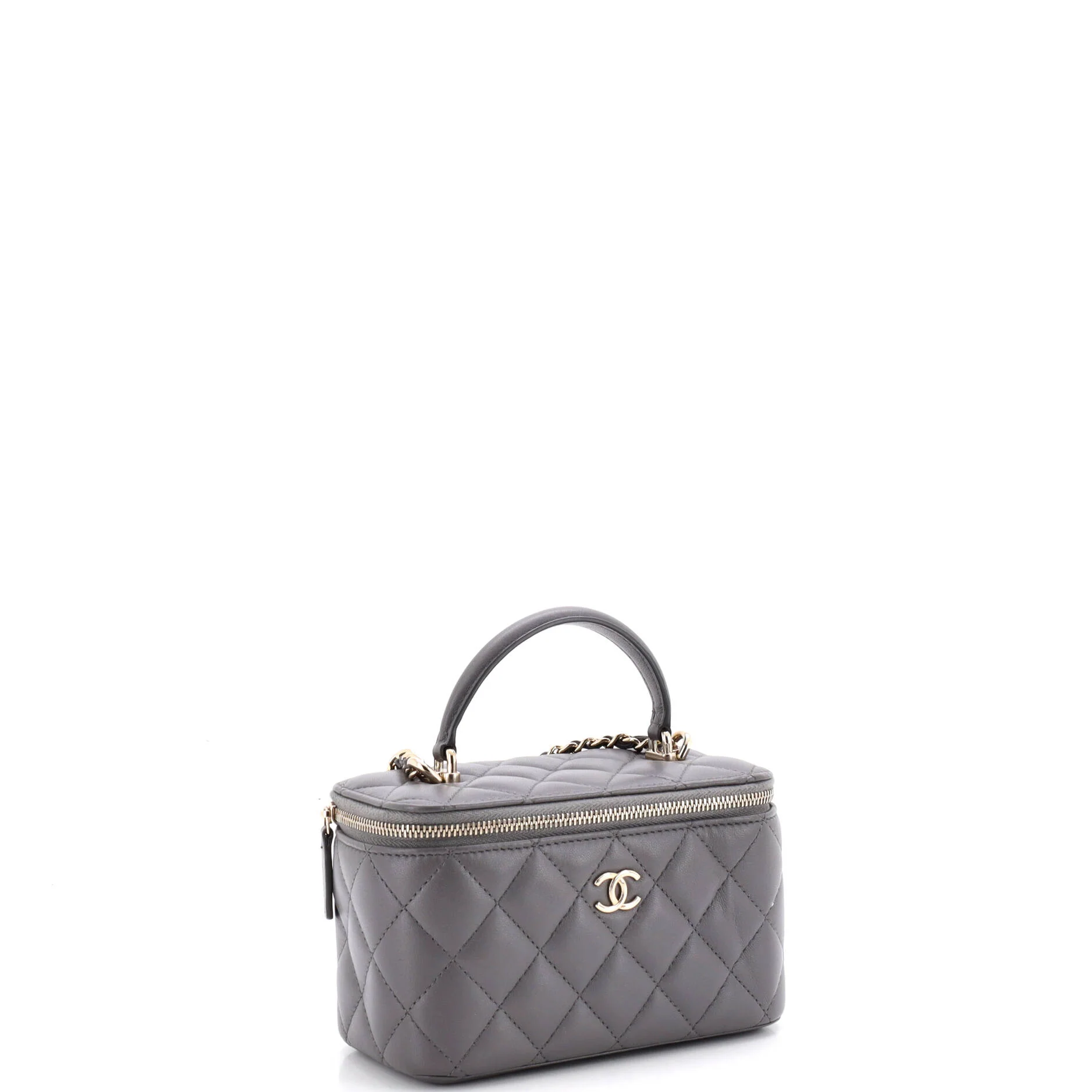 Classic Top Handle Vanity Case with Chain Quilted Lambskin Small - Image 2