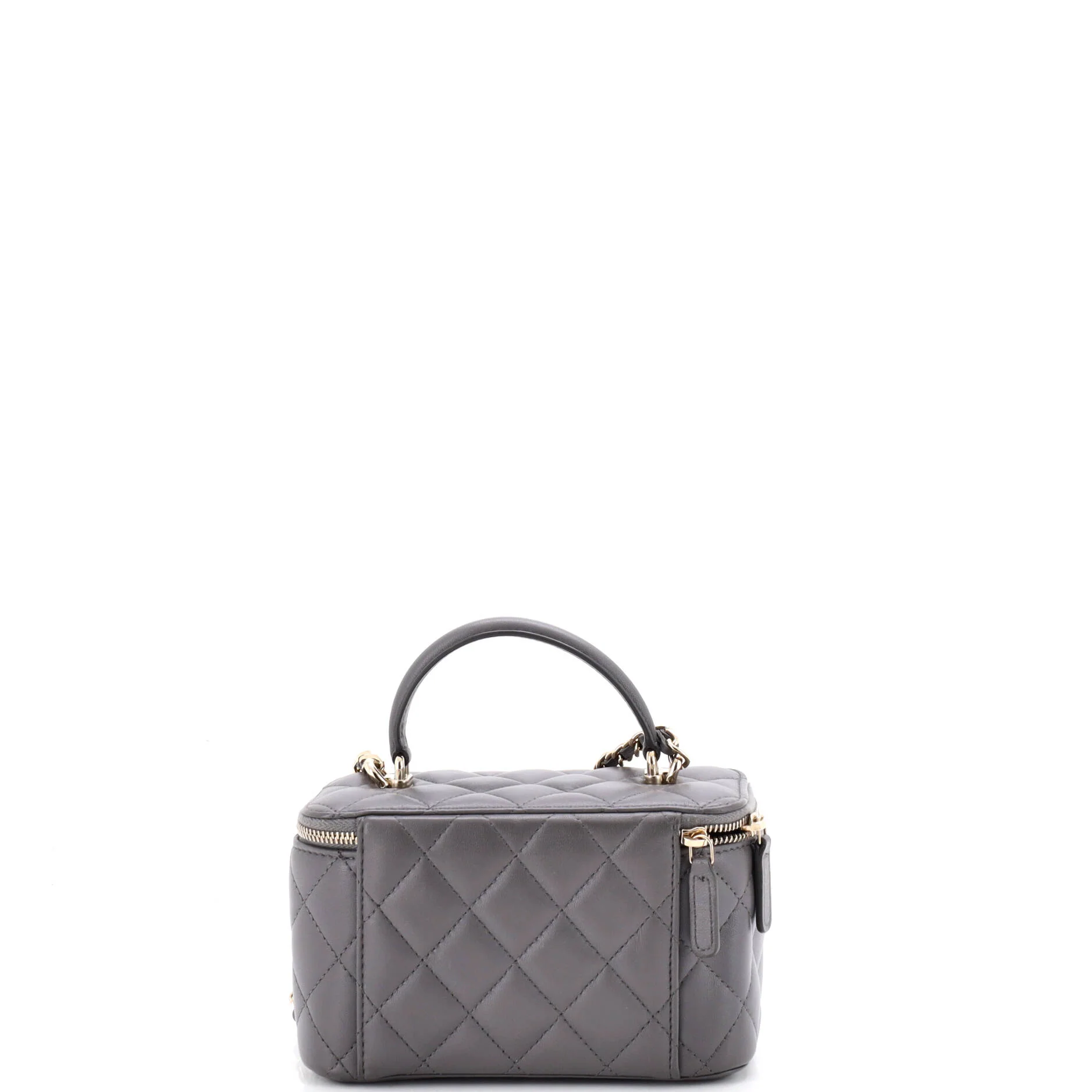 Classic Top Handle Vanity Case with Chain Quilted Lambskin Small - Image 3