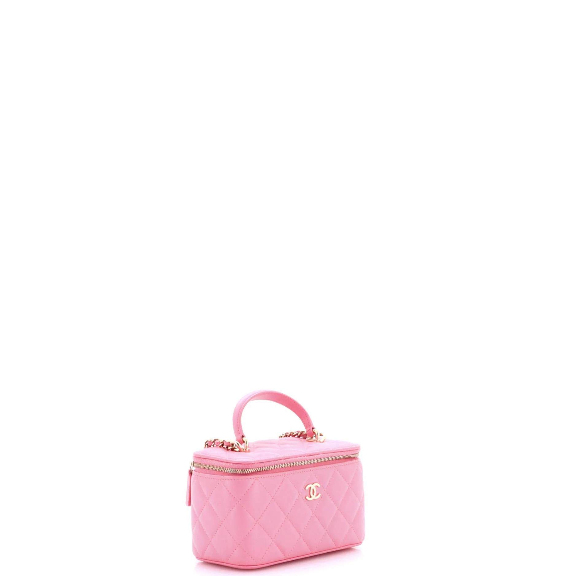 Classic Top Handle Vanity Case with Chain Quilted Lambskin Small - Image 2