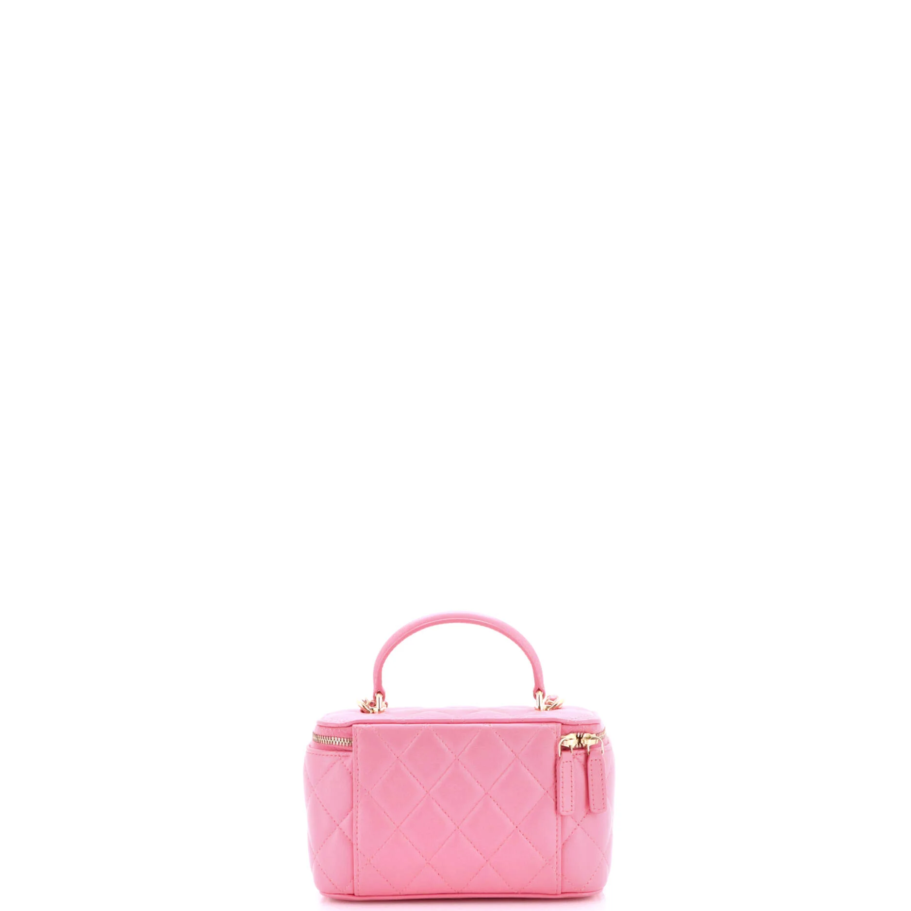 Classic Top Handle Vanity Case with Chain Quilted Lambskin Small - Image 3