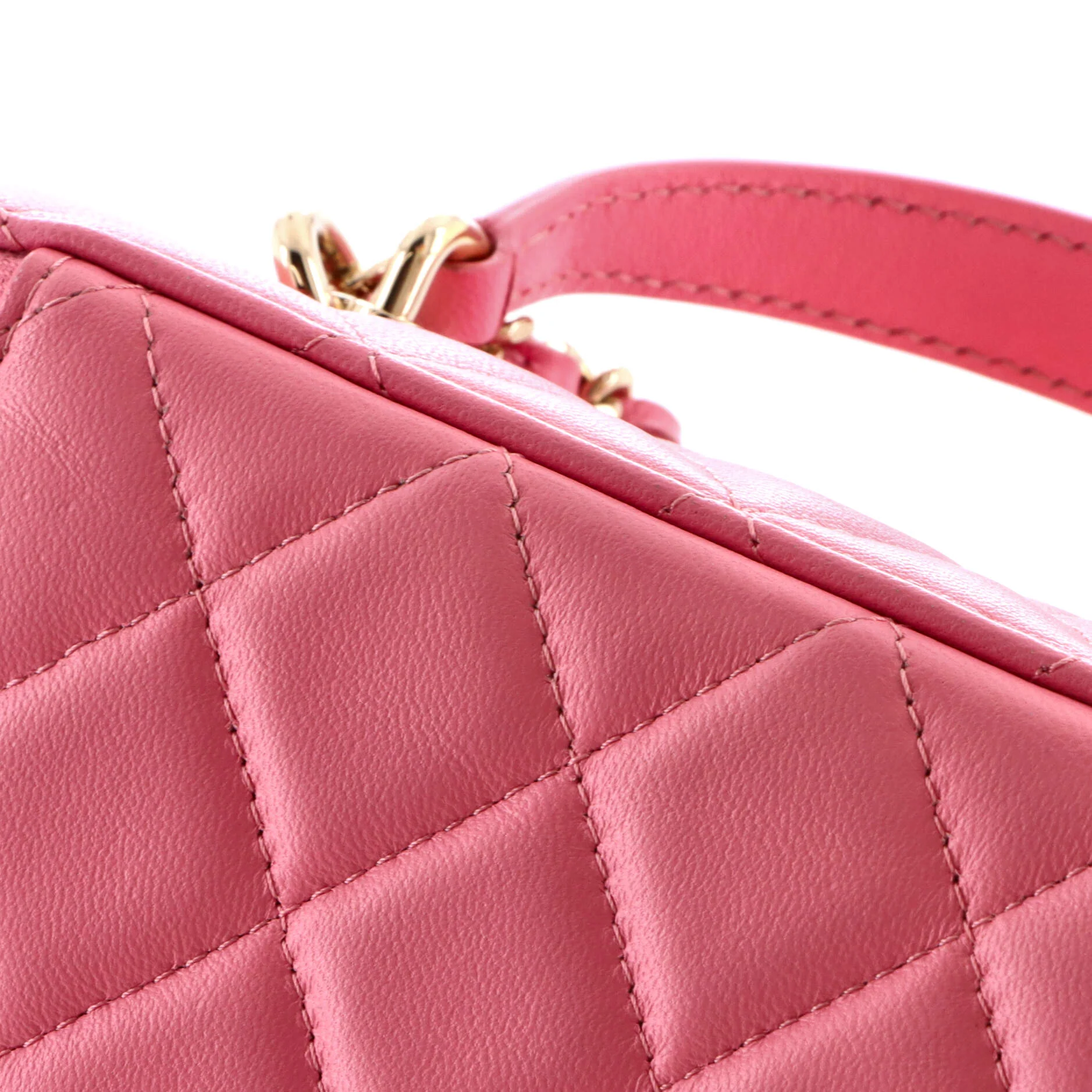 Classic Top Handle Vanity Case with Chain Quilted Lambskin Small - Image 6