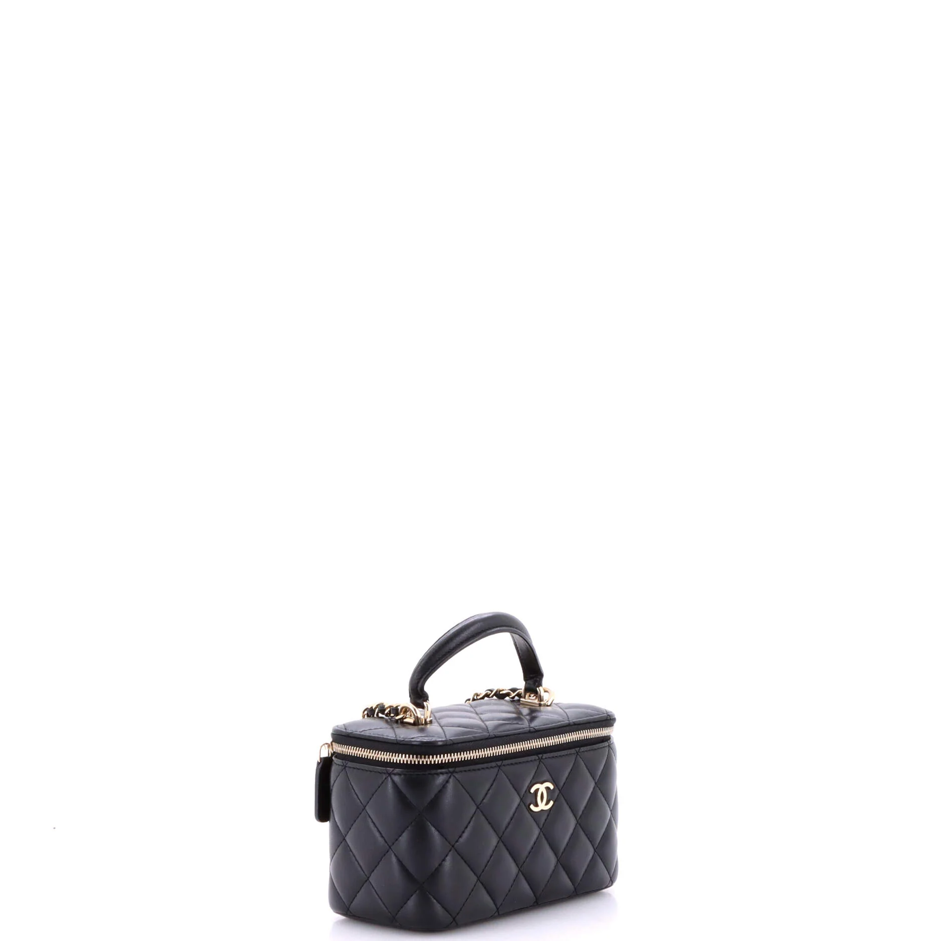 Classic Top Handle Vanity Case with Chain Quilted Lambskin Small - Image 2