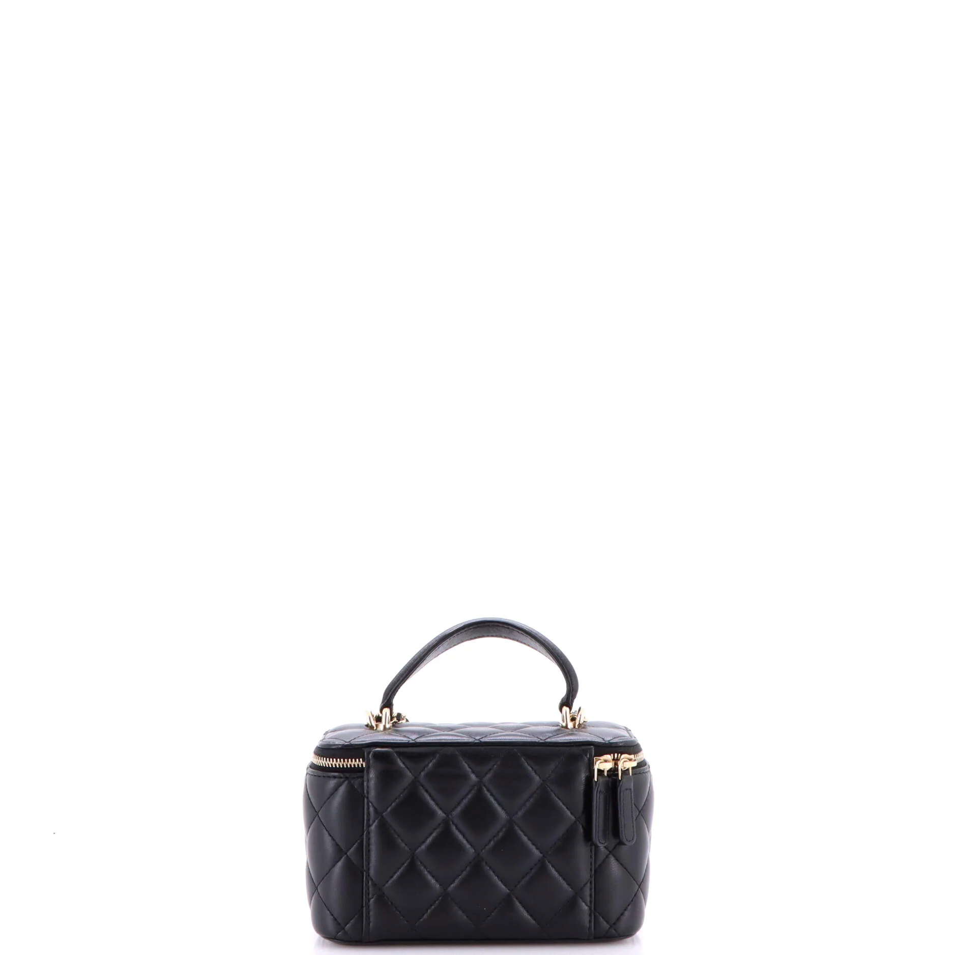 Classic Top Handle Vanity Case with Chain Quilted Lambskin Small - Image 3