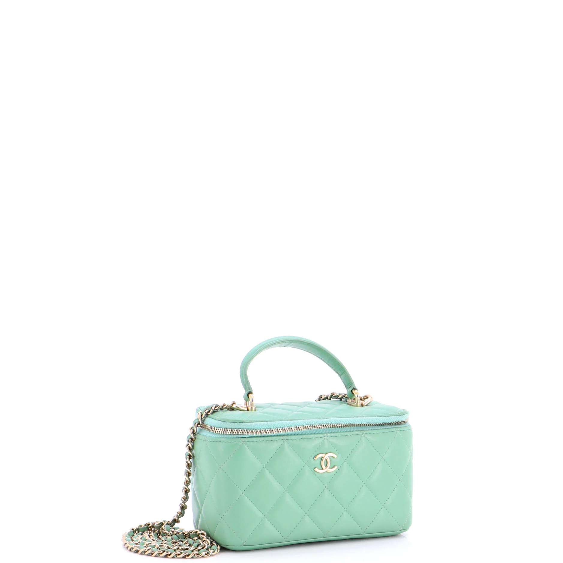 Classic Top Handle Vanity Case with Chain Quilted Lambskin Small - Image 2