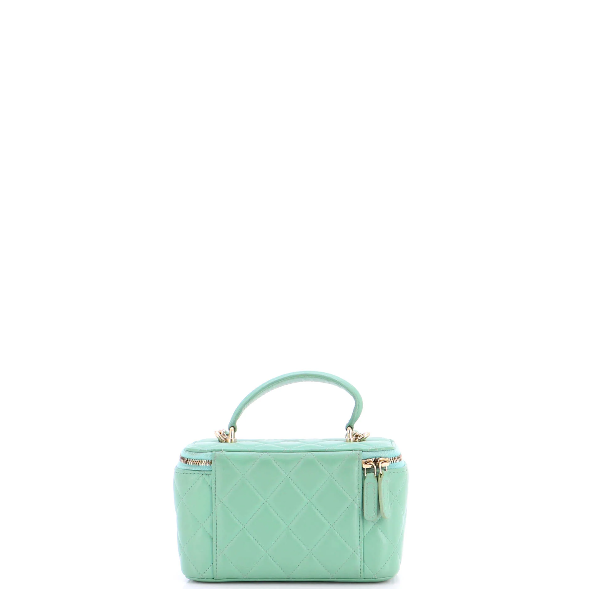 Classic Top Handle Vanity Case with Chain Quilted Lambskin Small - Image 3