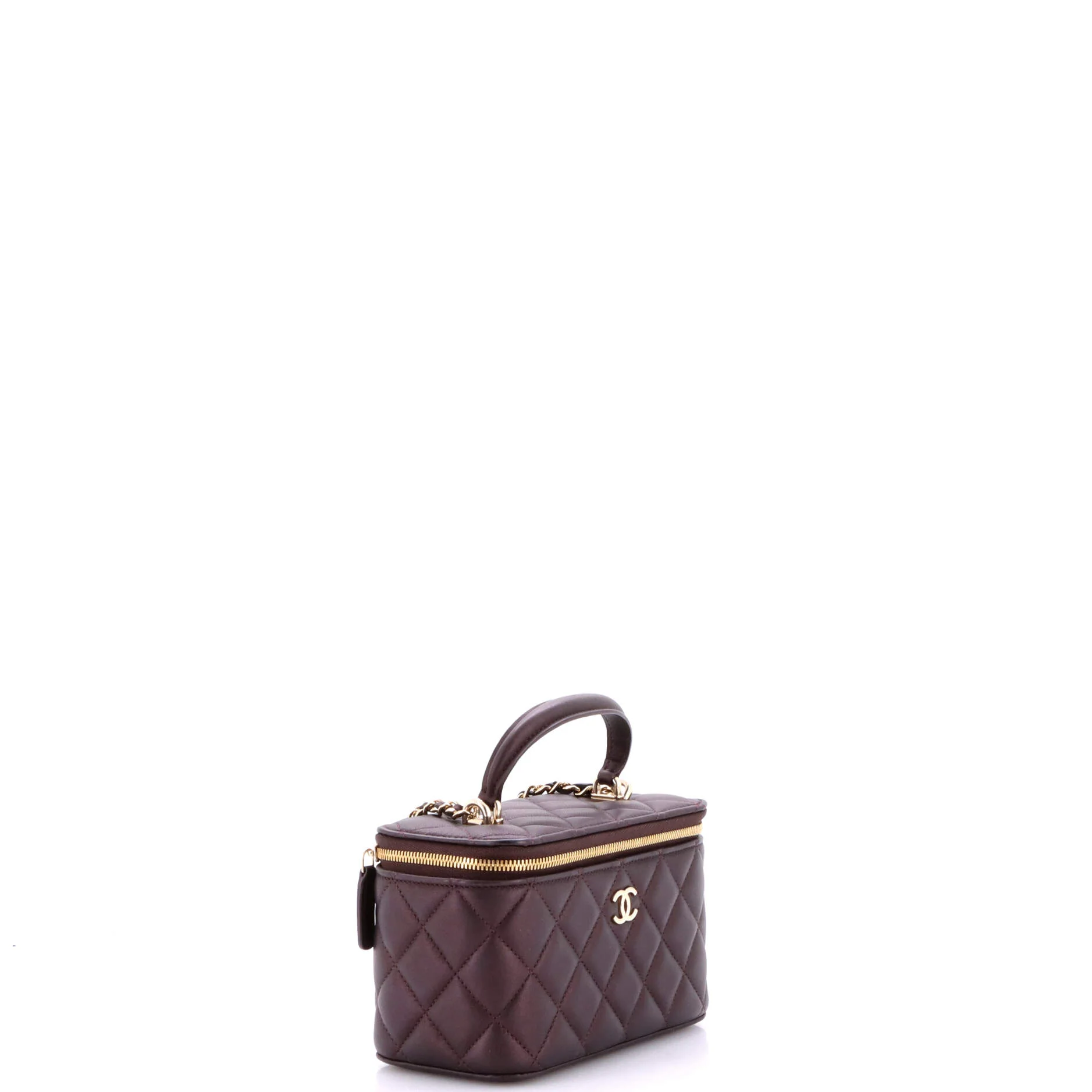 Classic Top Handle Vanity Case with Chain Quilted Lambskin Small - Image 2