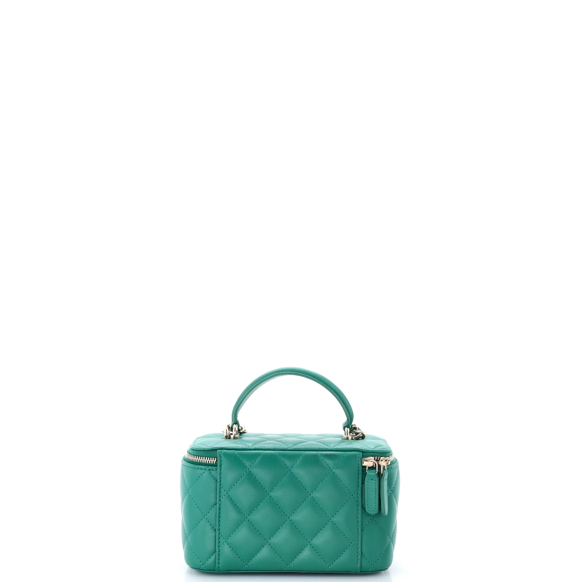 Classic Top Handle Vanity Case with Chain Quilted Lambskin Small - Image 3