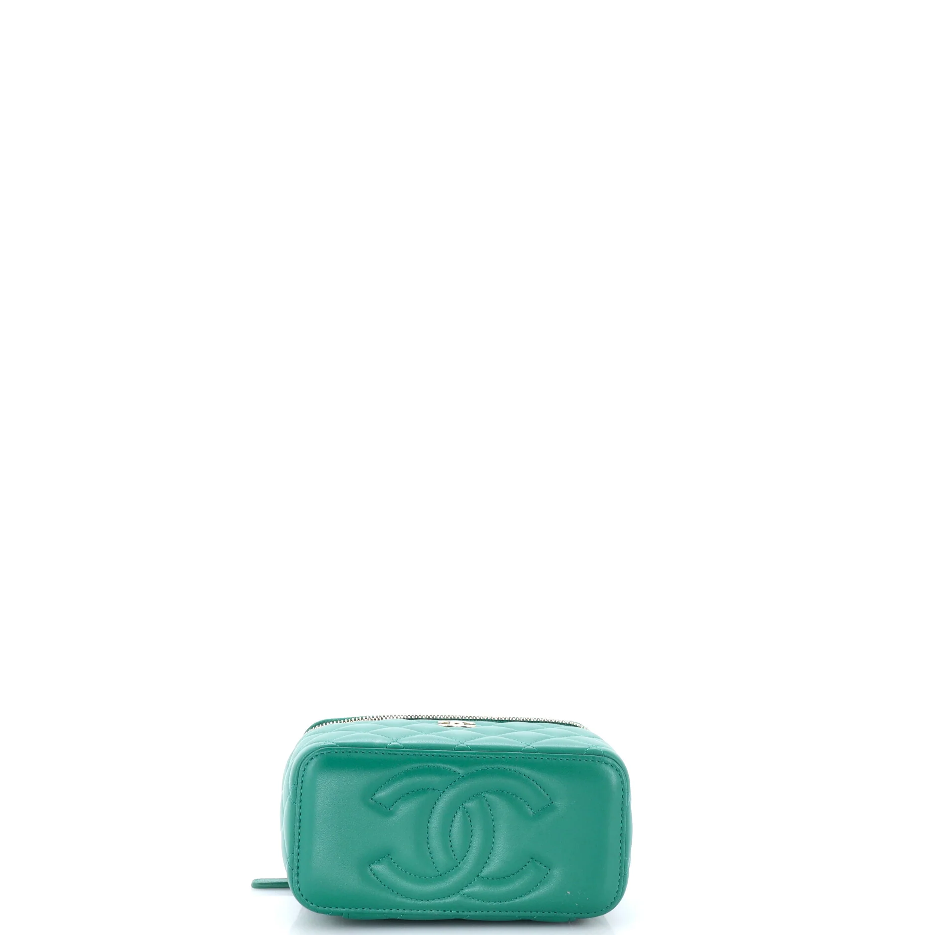 Classic Top Handle Vanity Case with Chain Quilted Lambskin Small - Image 4