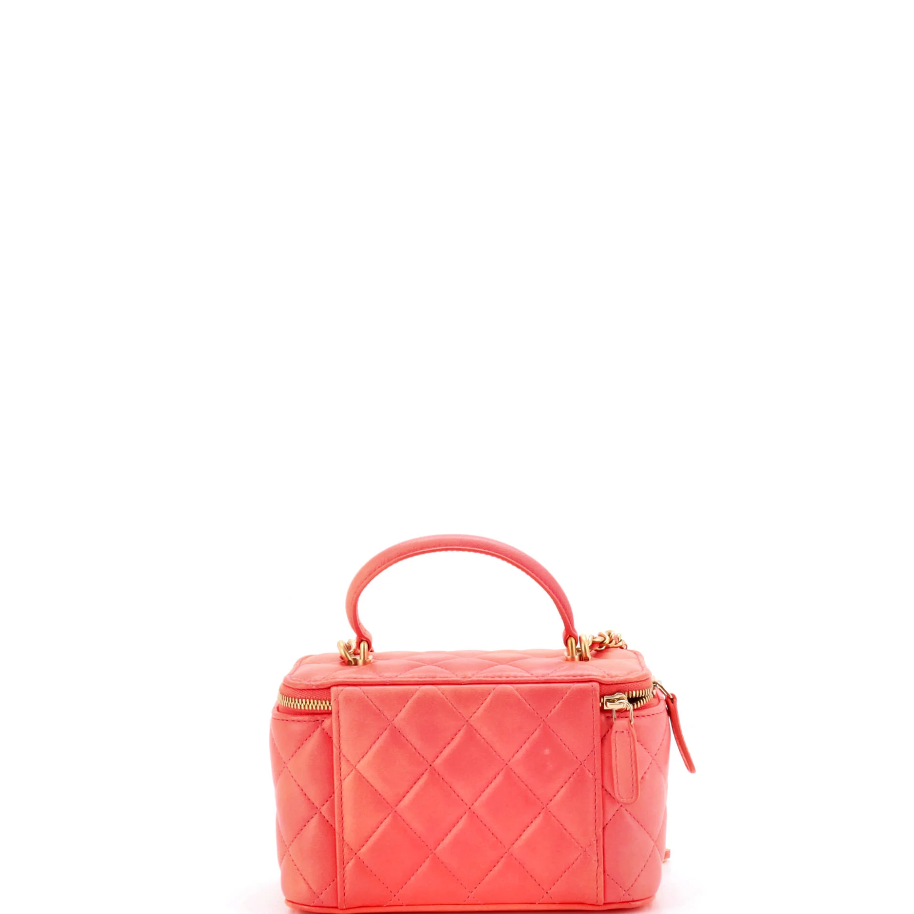 Classic Top Handle Vanity Case with Chain Quilted Lambskin Small - Image 3