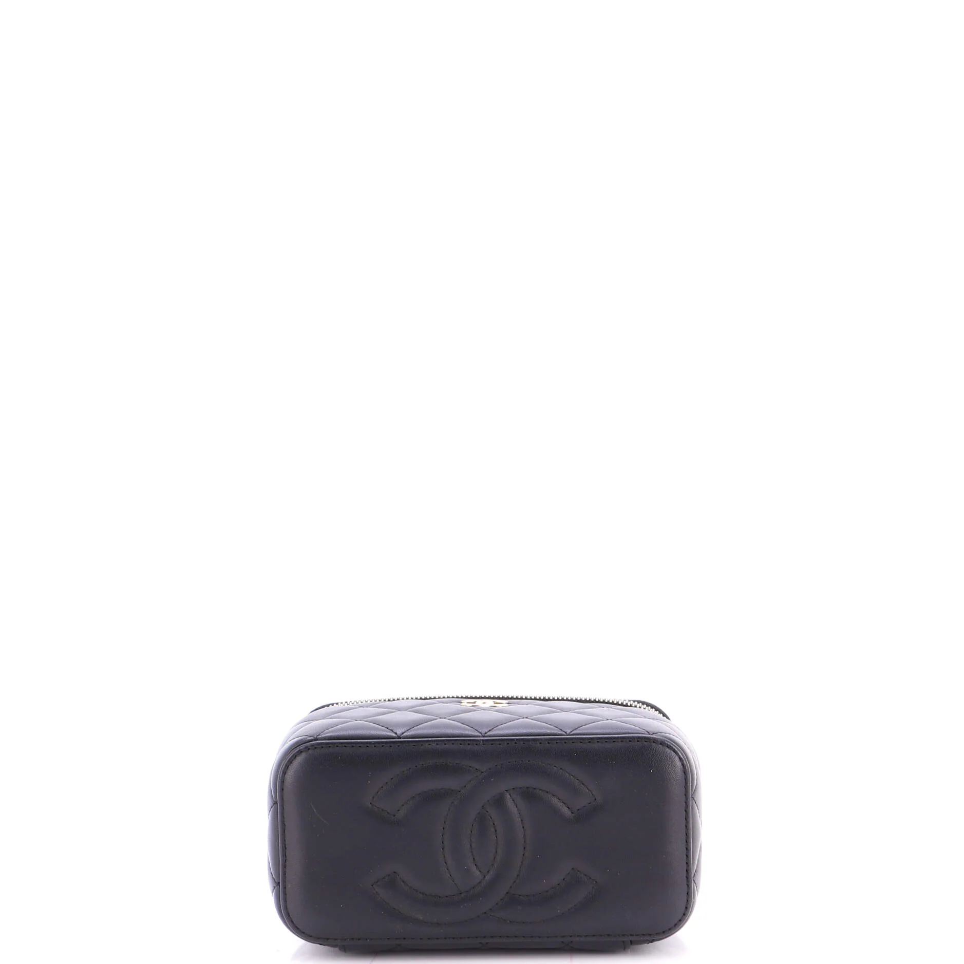 Classic Top Handle Vanity Case with Chain Quilted Lambskin Small - Image 5