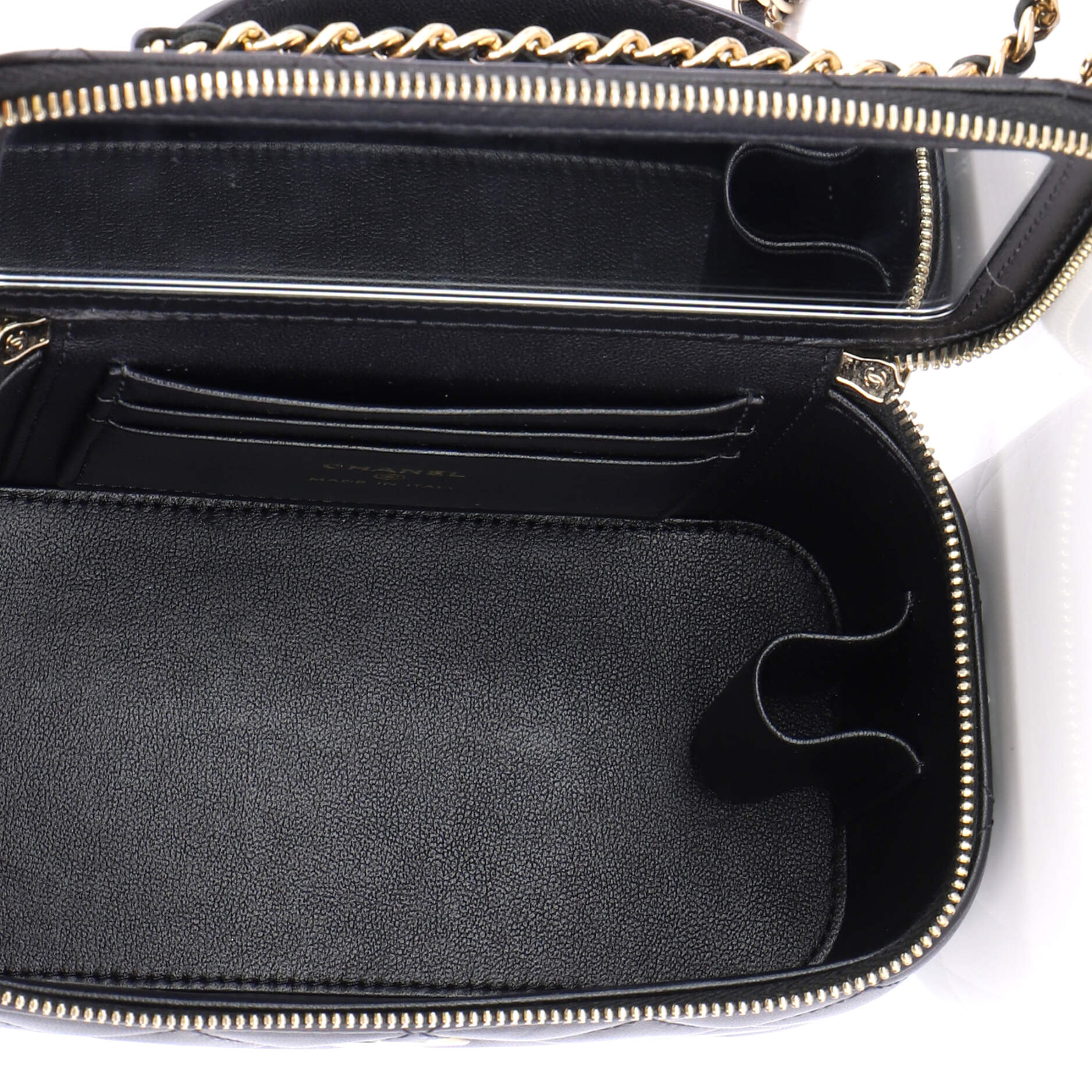 Classic Top Handle Vanity Case with Chain Quilted Lambskin Small - Image 6