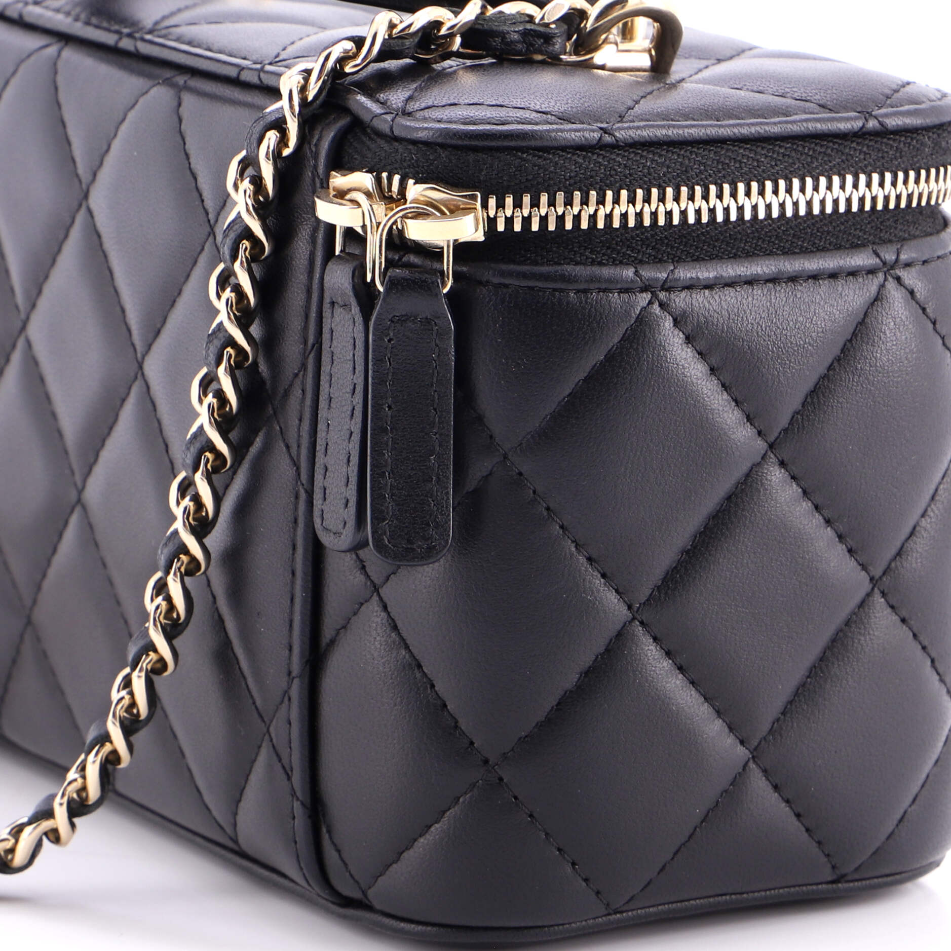 Classic Top Handle Vanity Case with Chain Quilted Lambskin Small - Image 7