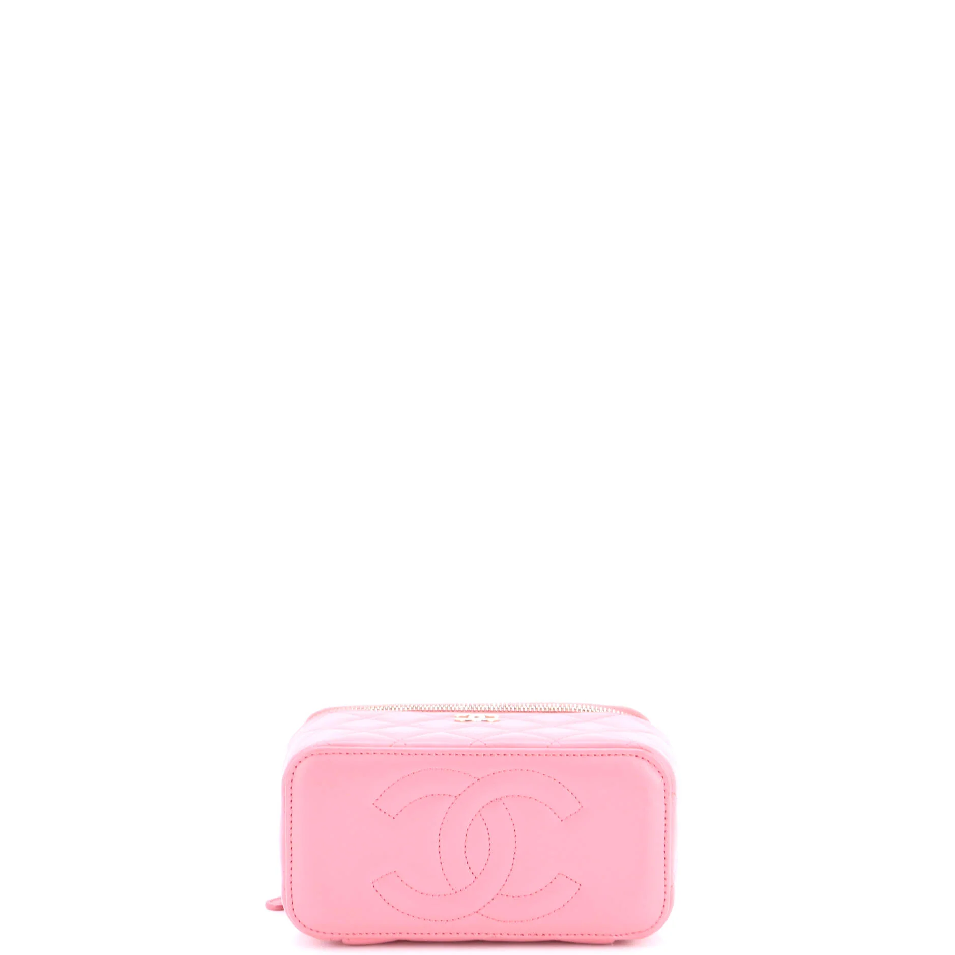 Classic Top Handle Vanity Case with Chain Quilted Lambskin Small - Image 4