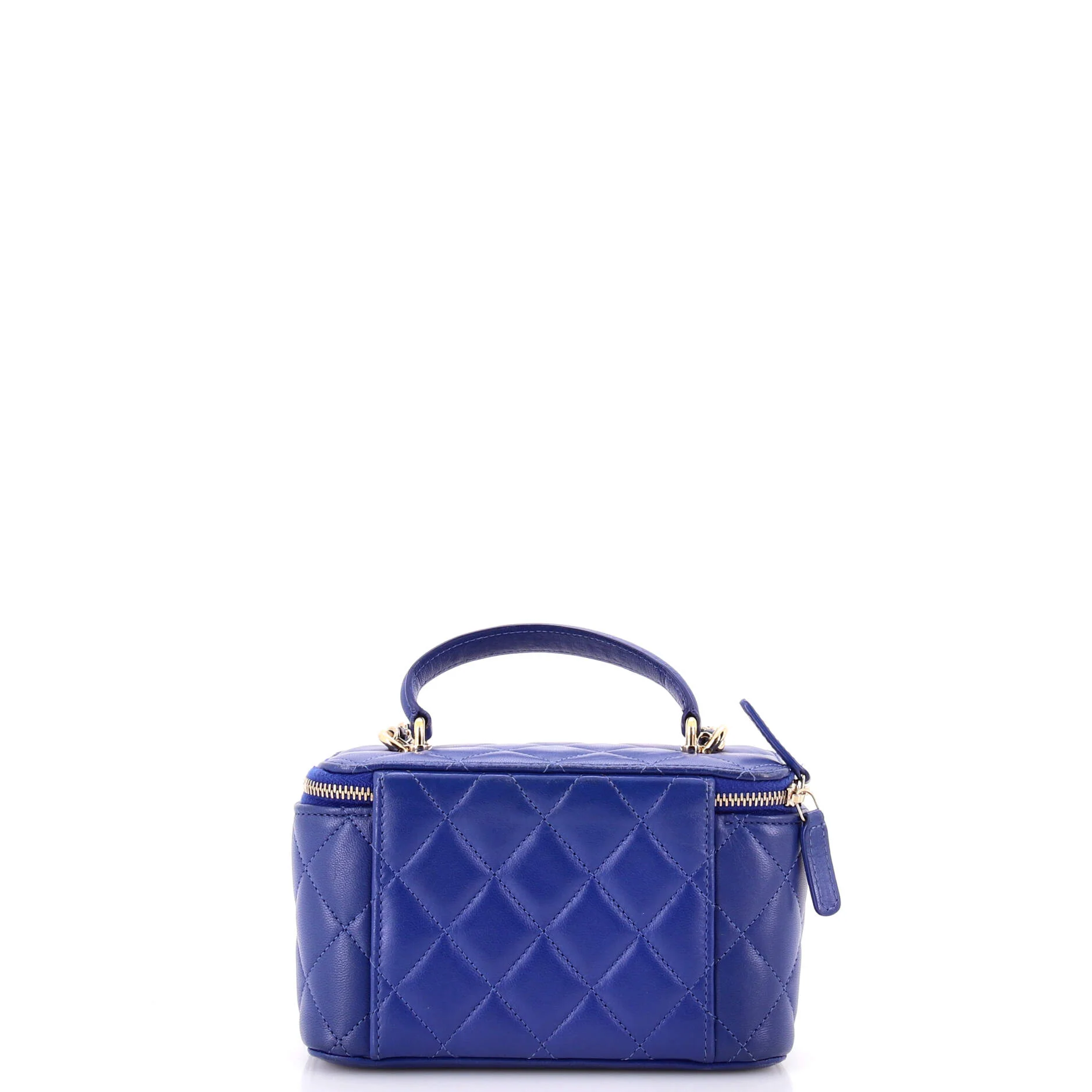 Classic Top Handle Vanity Case with Chain Quilted Lambskin Small - Image 3