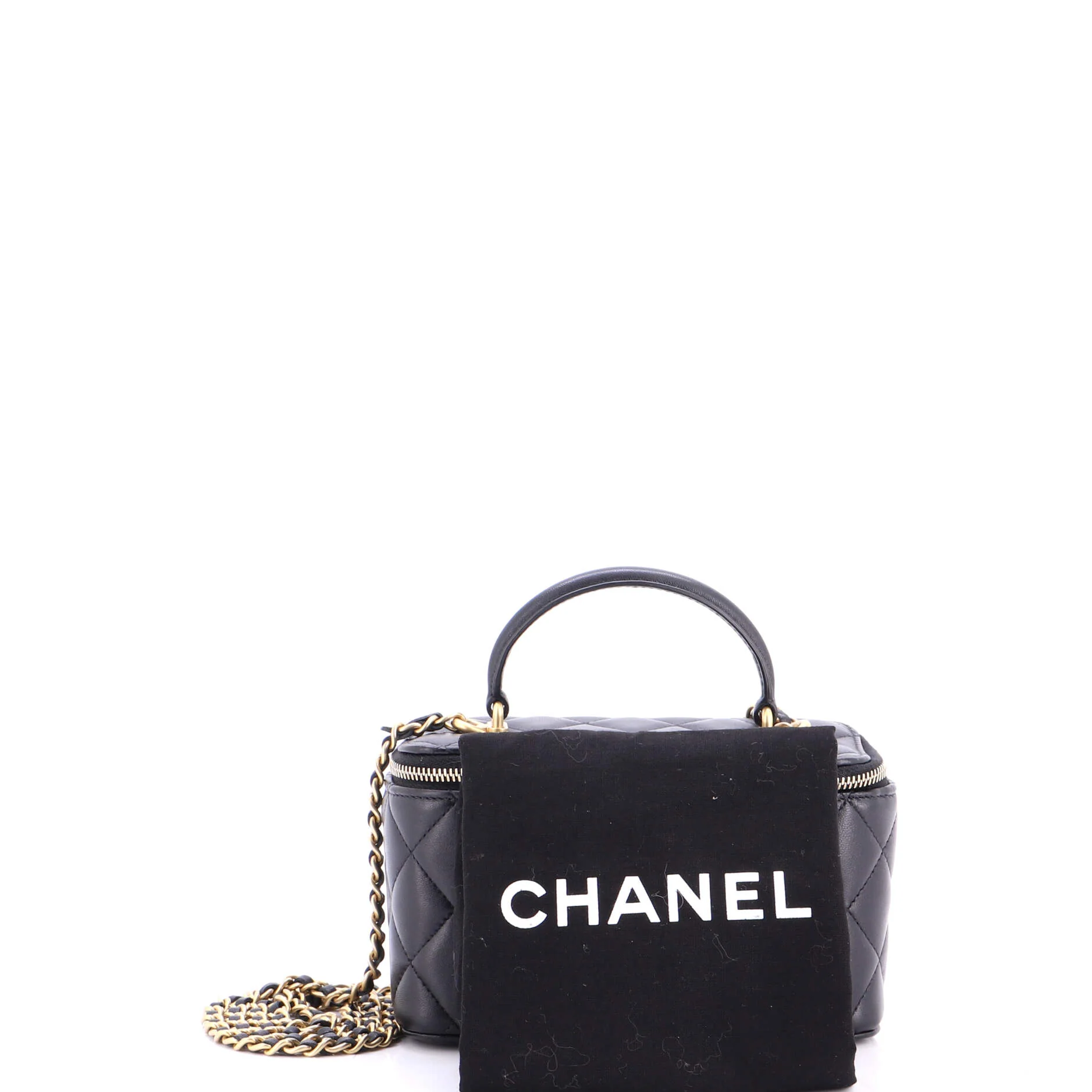 Classic Top Handle Vanity Case with Chain Quilted Lambskin Small - Image 2
