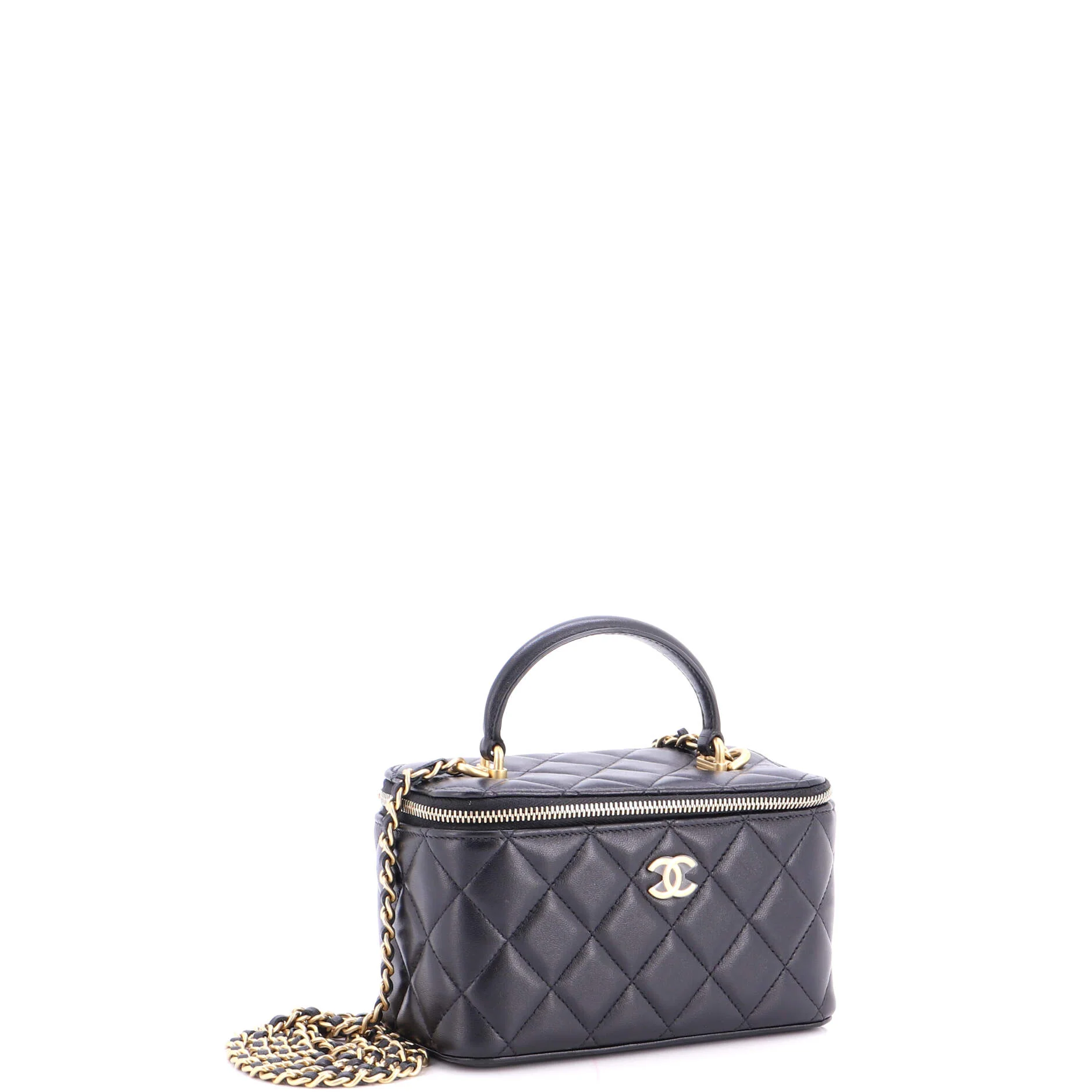Classic Top Handle Vanity Case with Chain Quilted Lambskin Small - Image 3