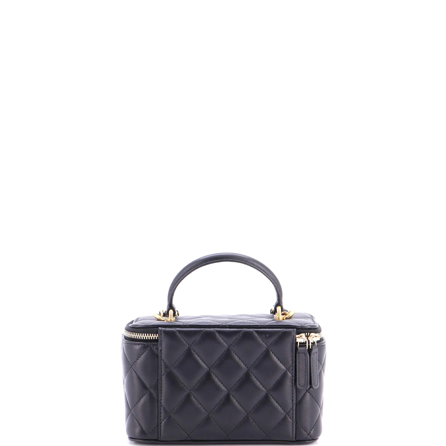 Classic Top Handle Vanity Case with Chain Quilted Lambskin Small - Image 4