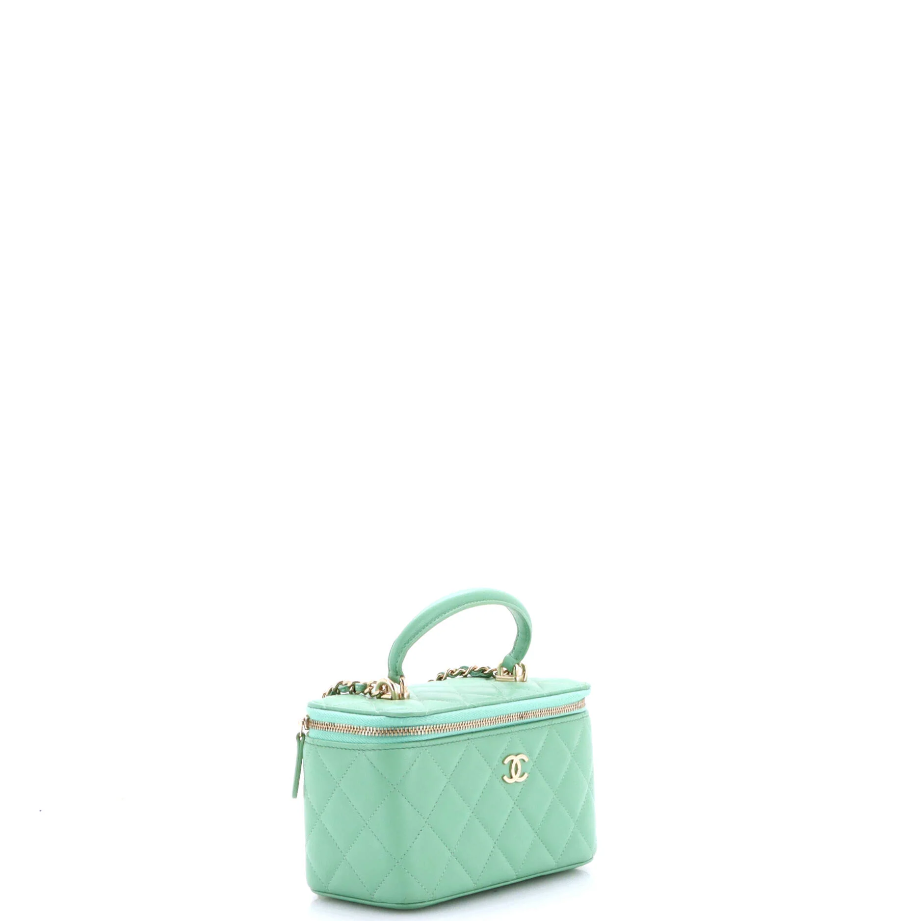 Classic Top Handle Vanity Case with Chain Quilted Lambskin Small - Image 2