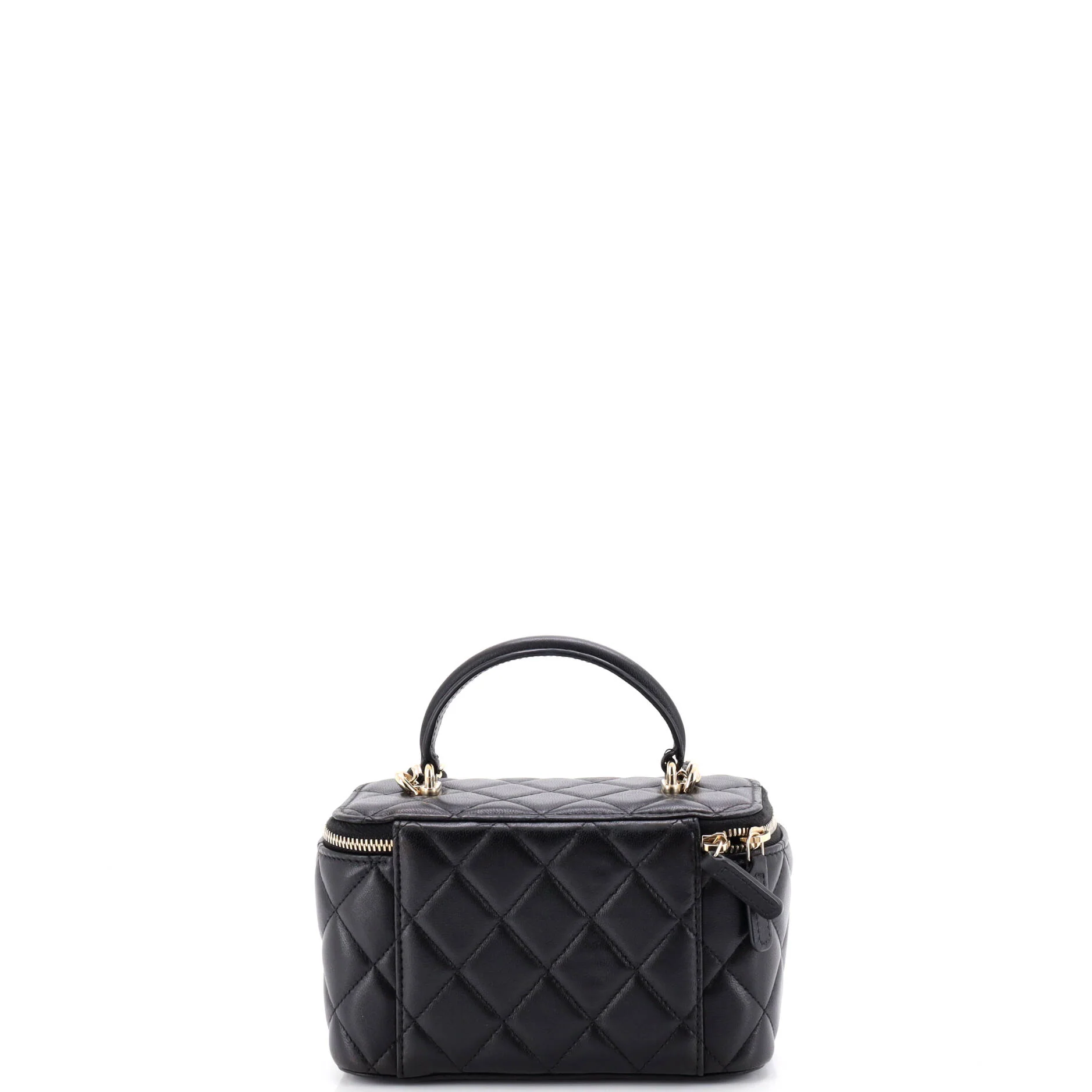 Classic Top Handle Vanity Case with Chain Quilted Lambskin Small - Image 3