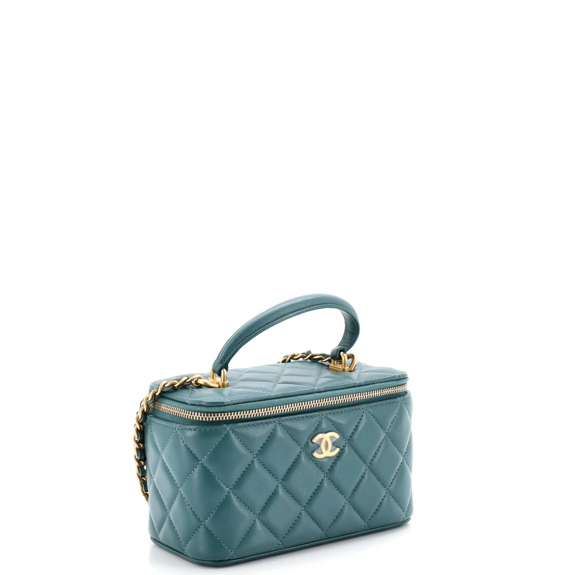 Classic Top Handle Vanity Case with Chain Quilted Lambskin Small - Image 3