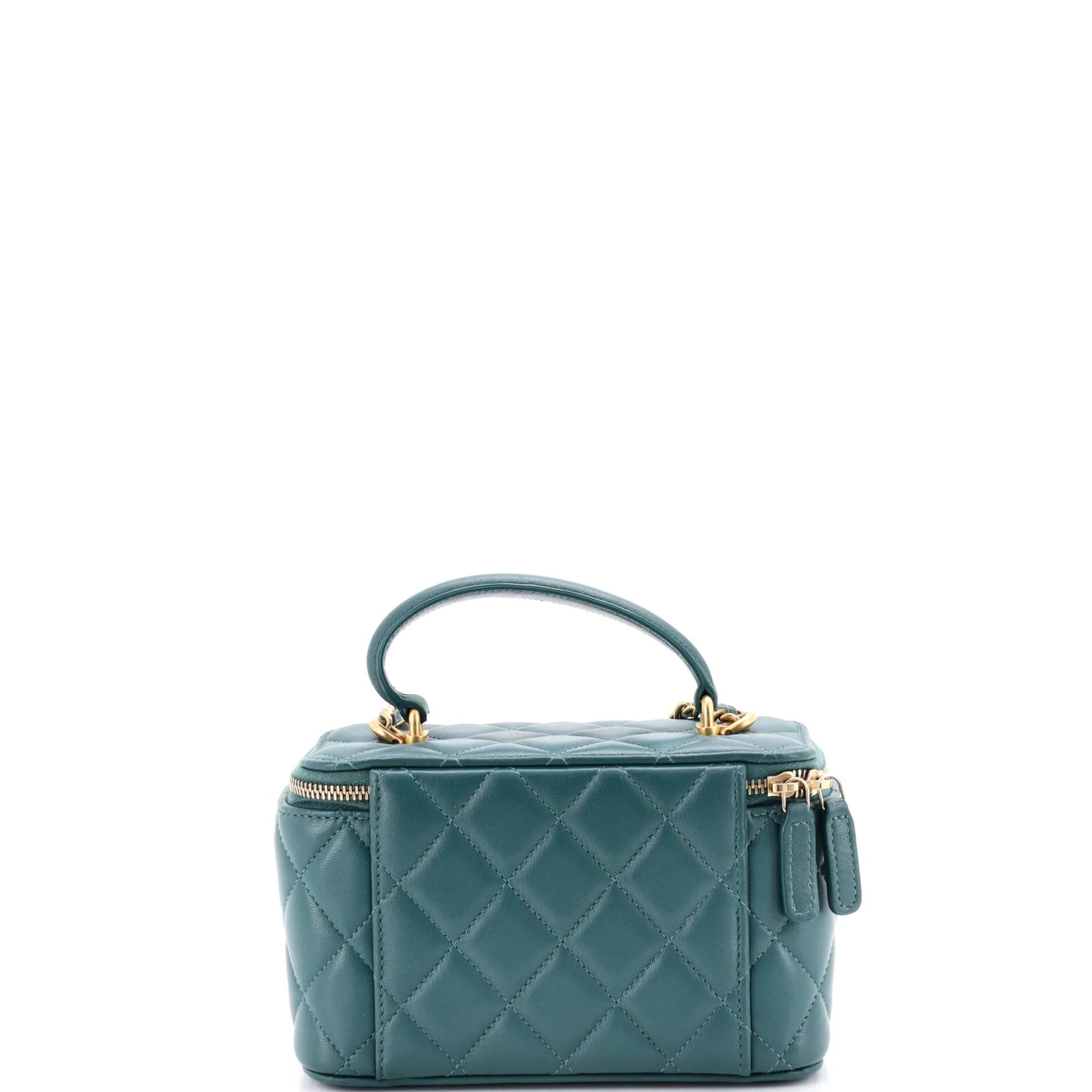 Classic Top Handle Vanity Case with Chain Quilted Lambskin Small - Image 4