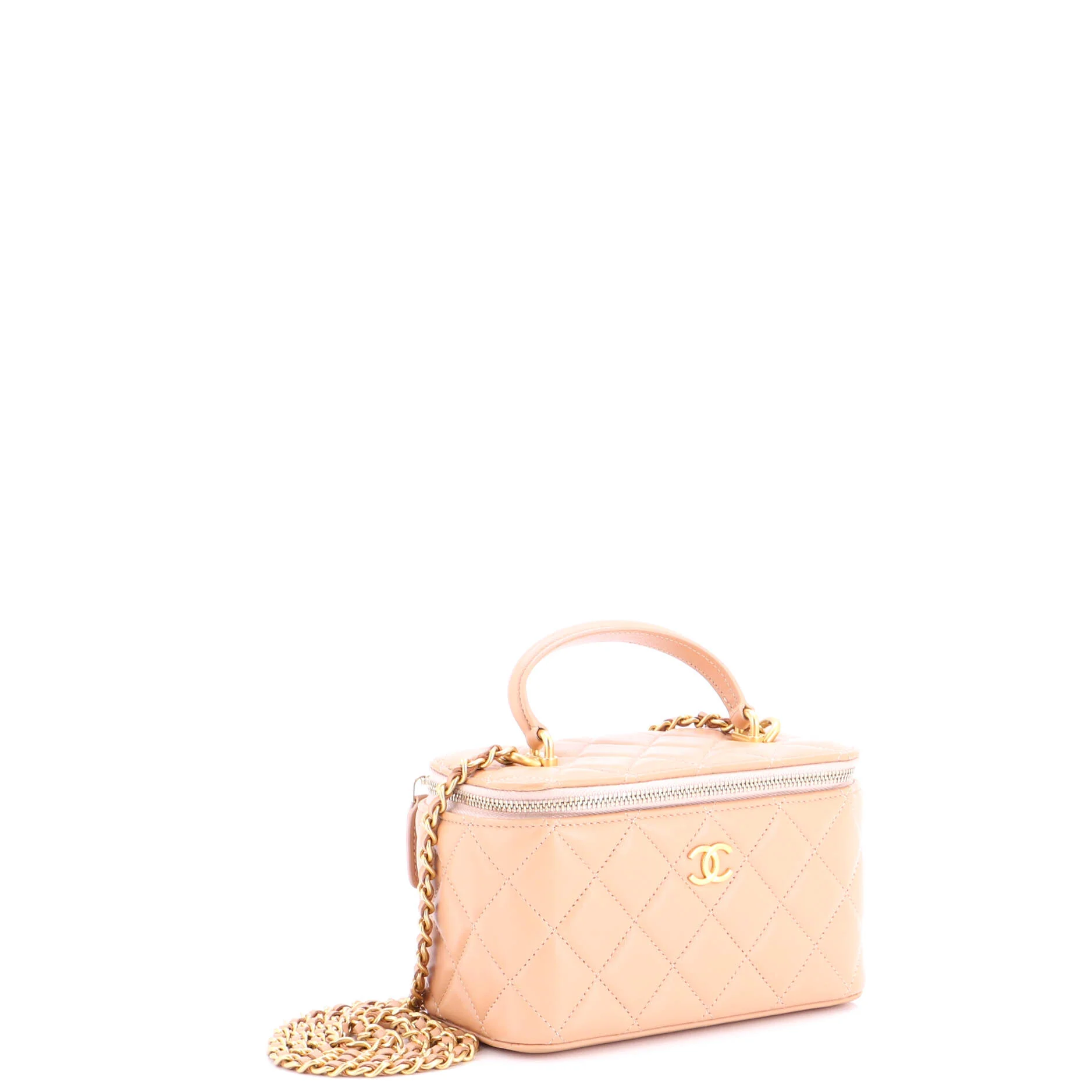 Classic Top Handle Vanity Case with Chain Quilted Lambskin Small - Image 3