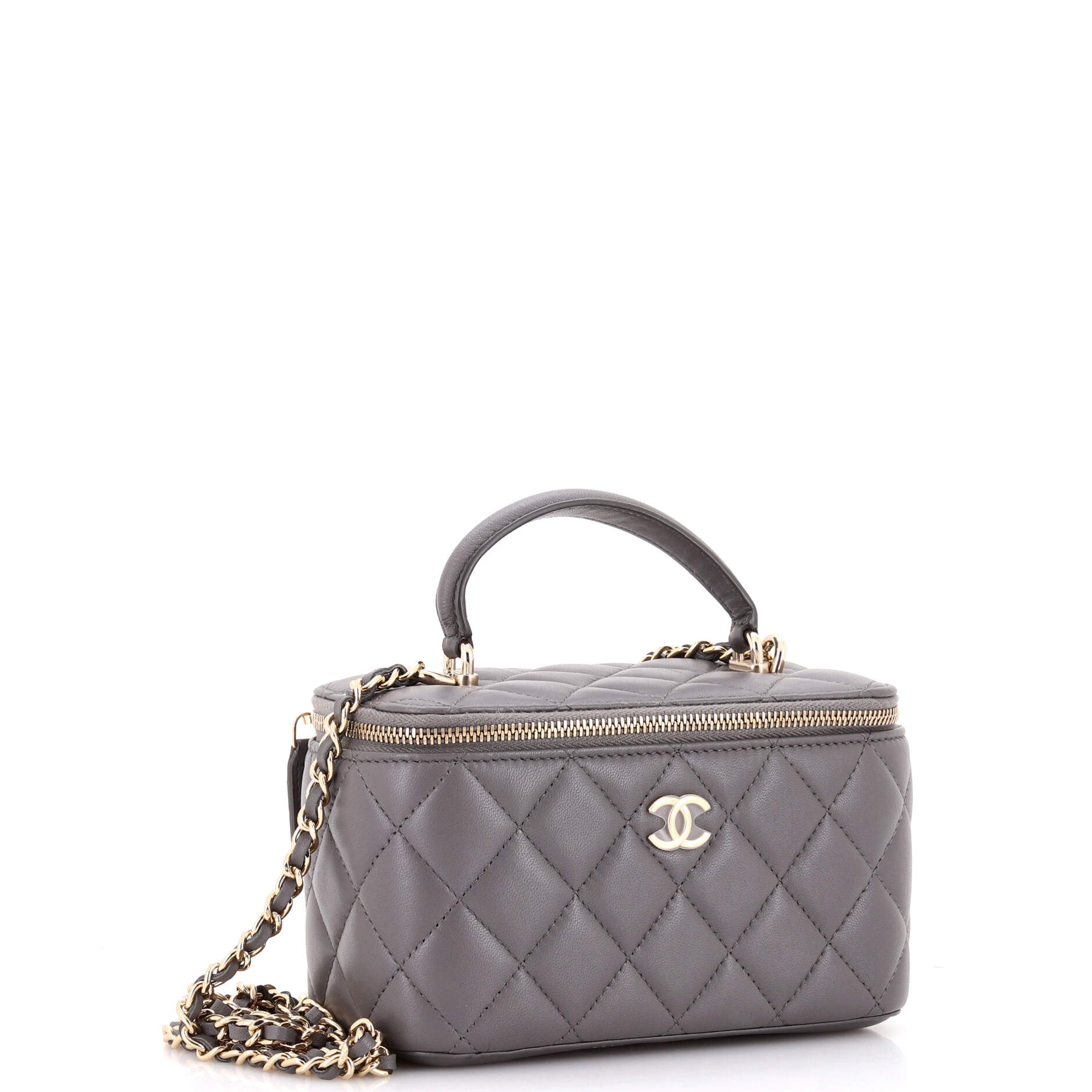 Classic Top Handle Vanity Case with Chain Quilted Lambskin Small - Image 2
