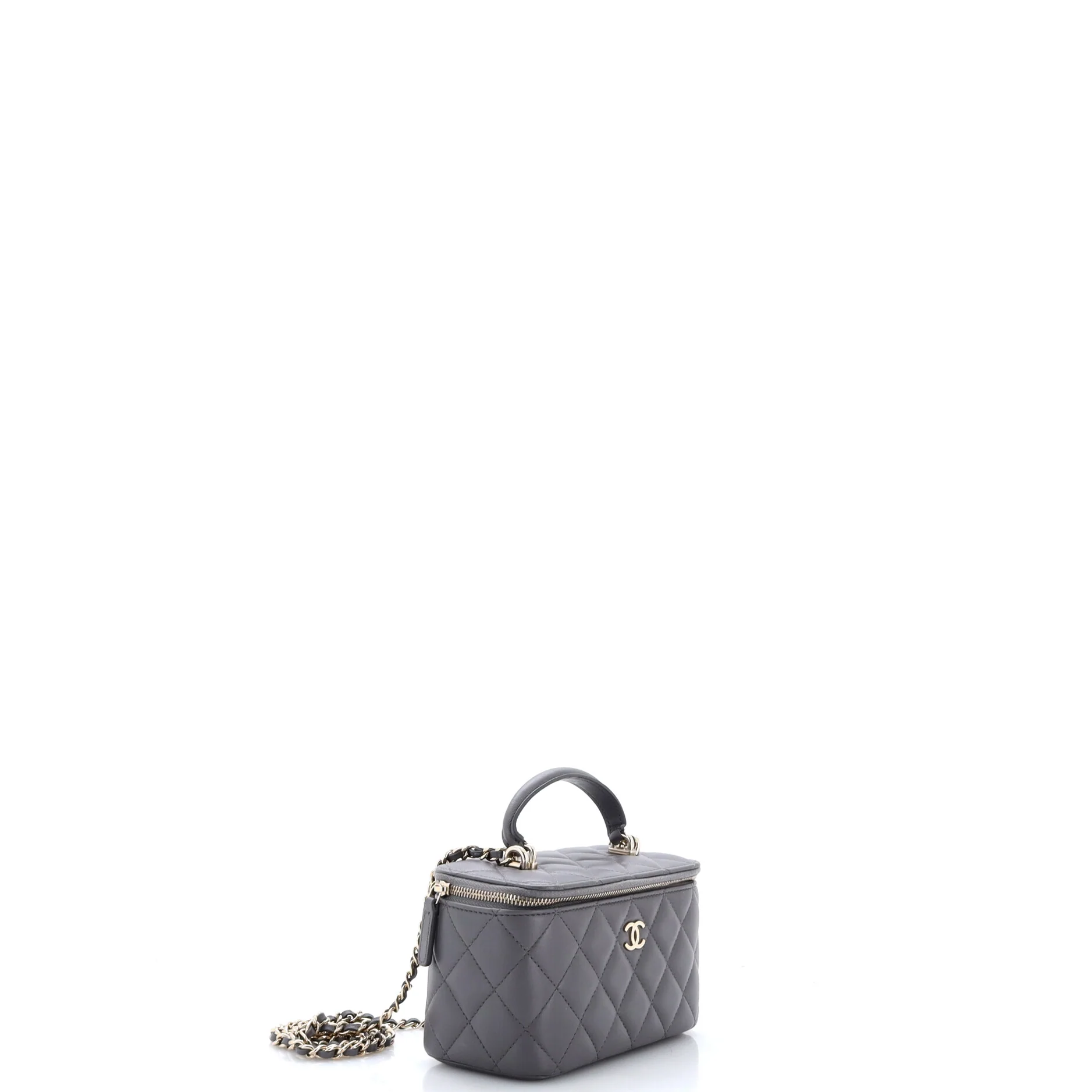 Classic Top Handle Vanity Case with Chain Quilted Lambskin Small - Image 2