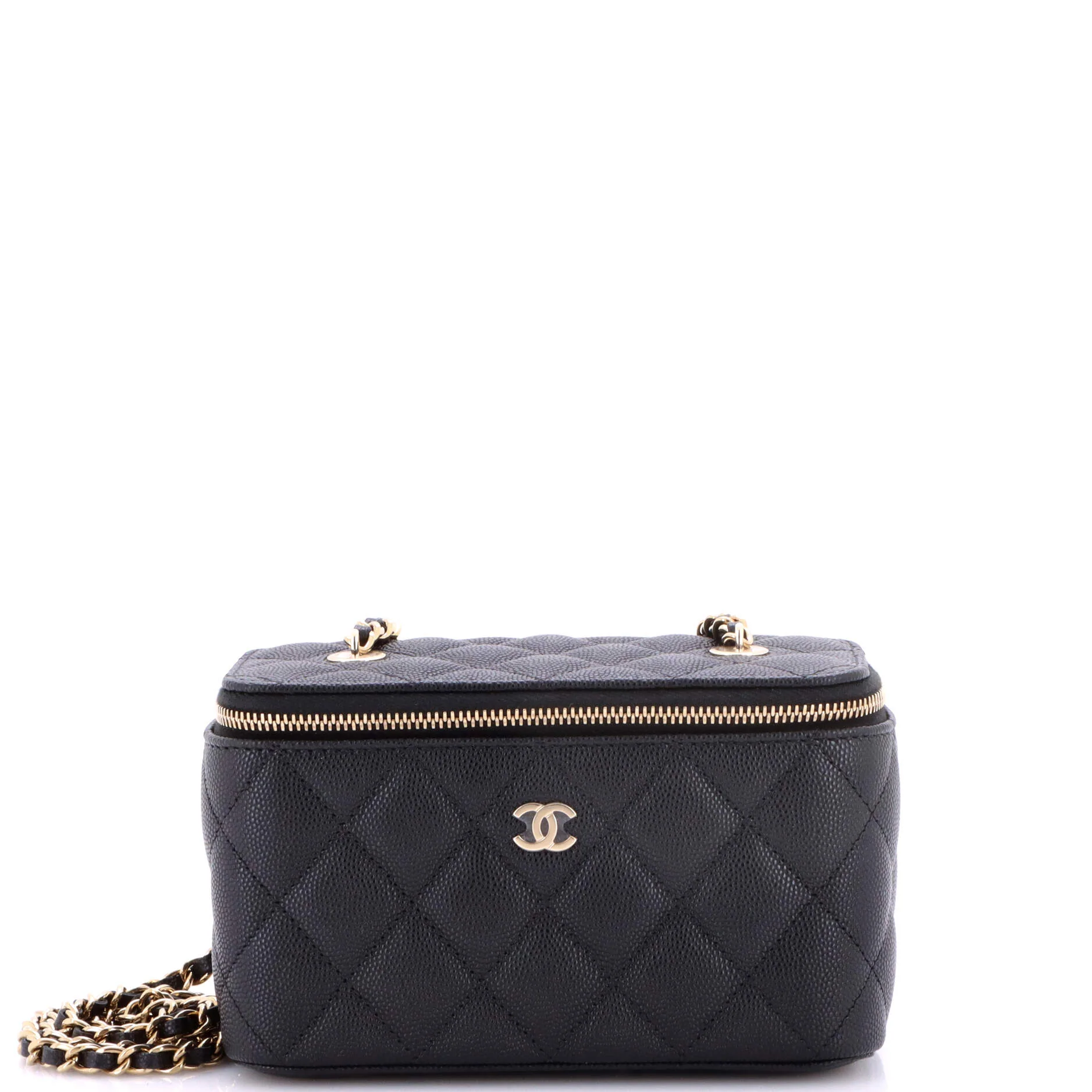 Classic Vanity Case with Chain Quilted Caviar Small
