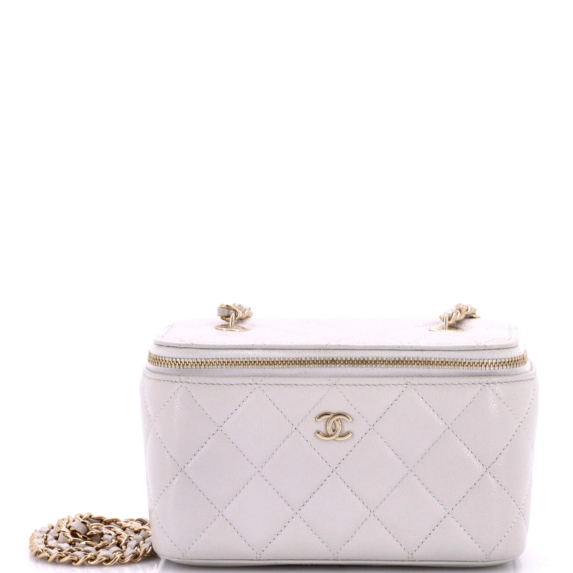 Classic Vanity Case with Chain Quilted Caviar Small