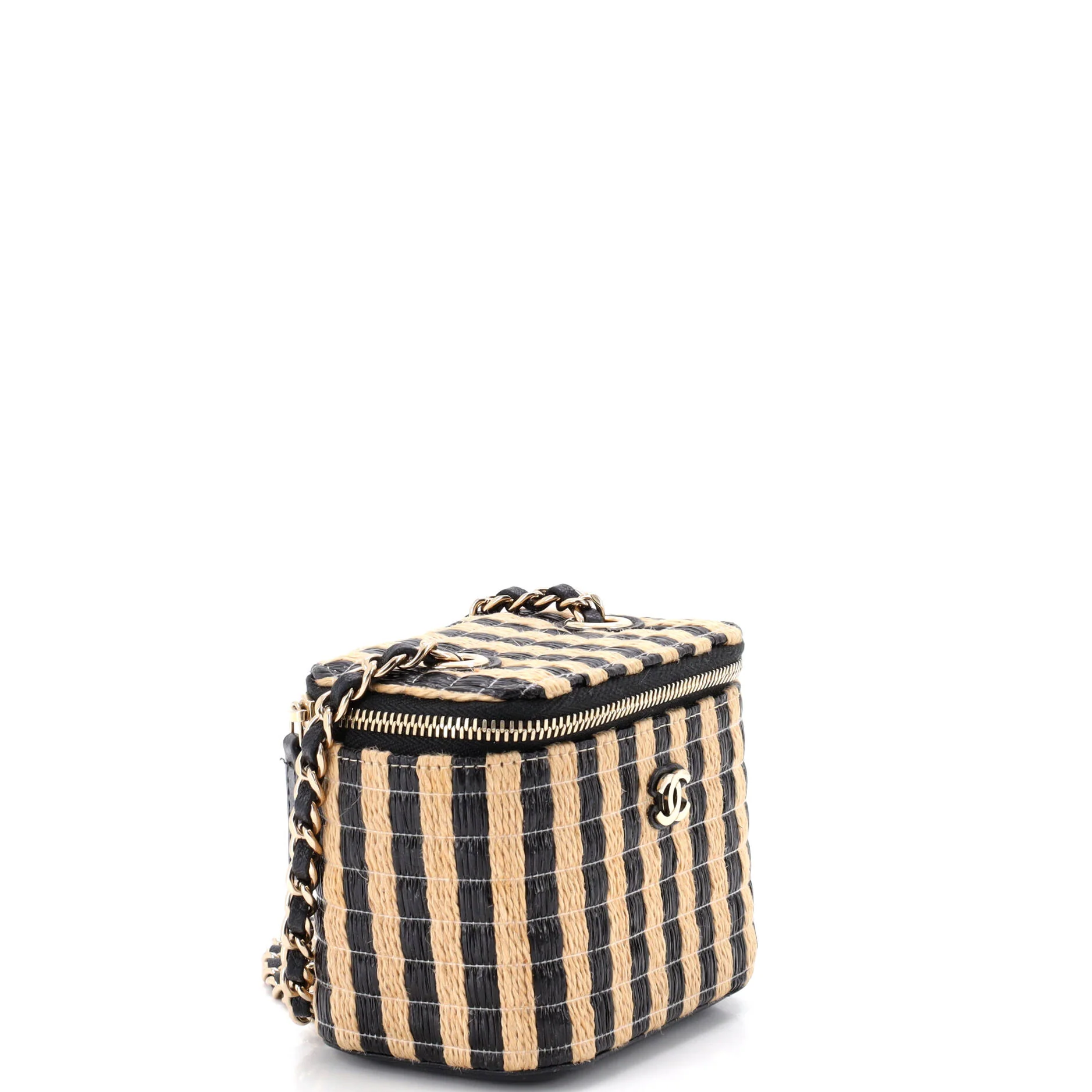 Classic Vanity Case with Chain Striped Raffia and Jute Mini - Image 2