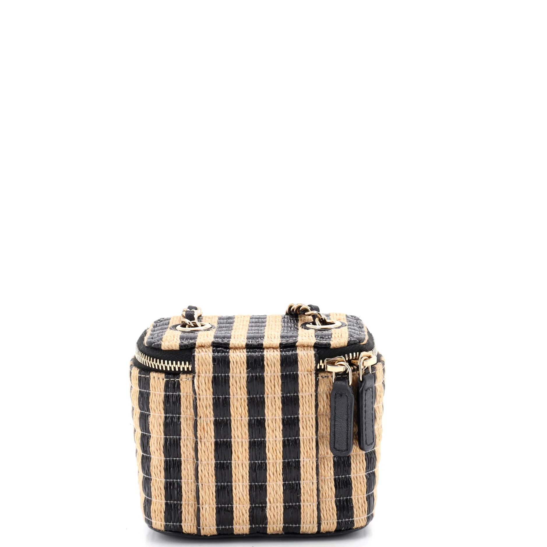Classic Vanity Case with Chain Striped Raffia and Jute Mini - Image 3