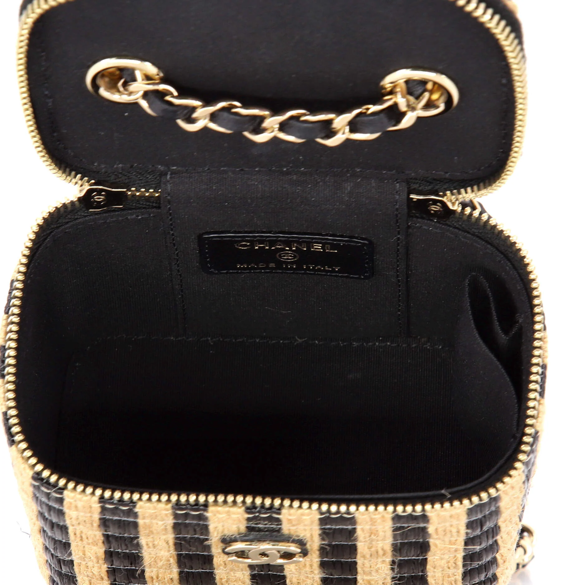 Classic Vanity Case with Chain Striped Raffia and Jute Mini - Image 5