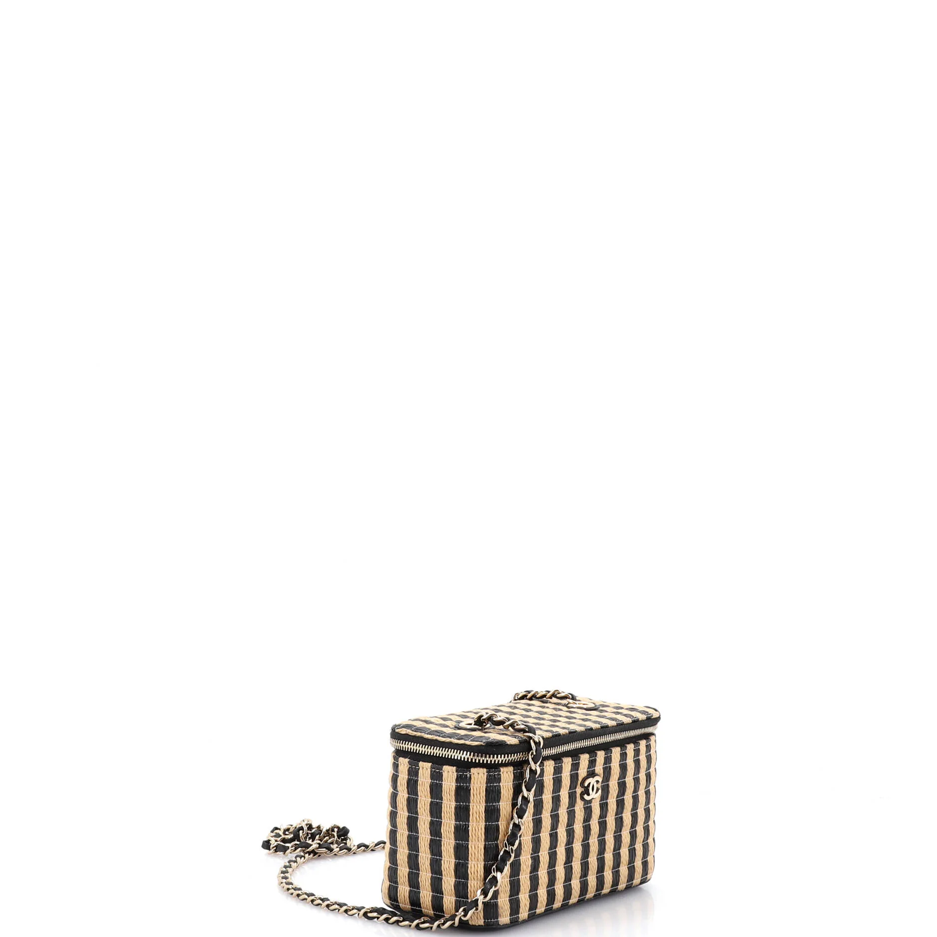 Classic Vanity Case with Chain Striped Raffia and Jute Small - Image 2