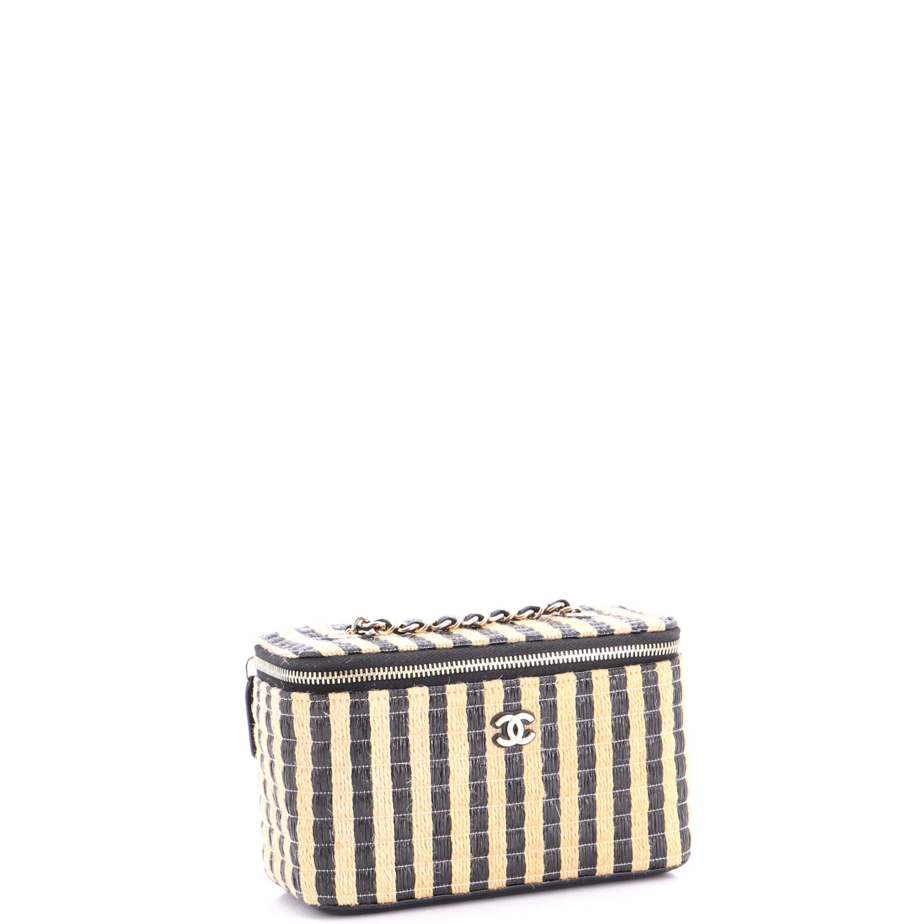 Classic Vanity Case with Chain Striped Raffia and Jute Small - Image 3