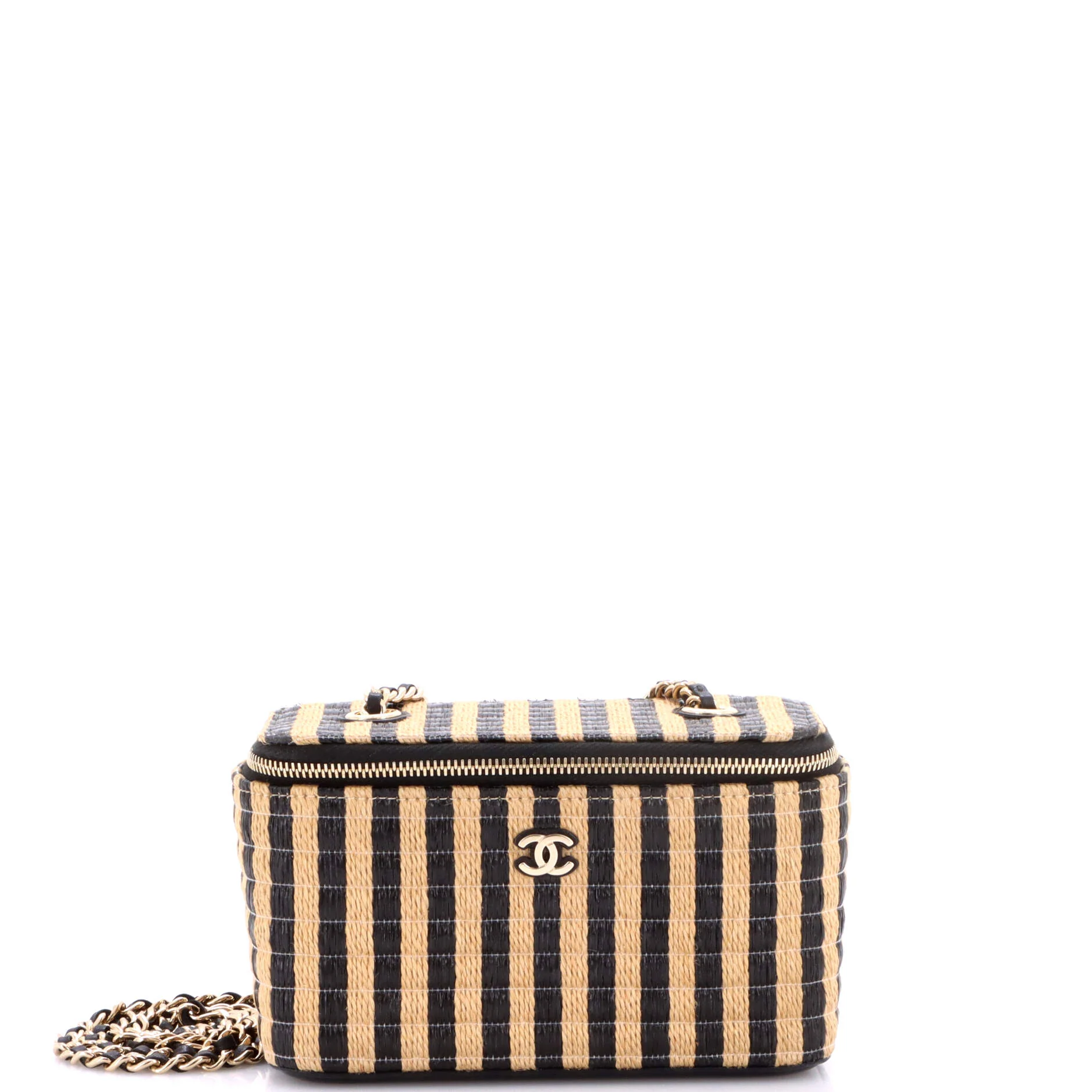 Classic Vanity Case with Chain Striped Raffia and Jute Small