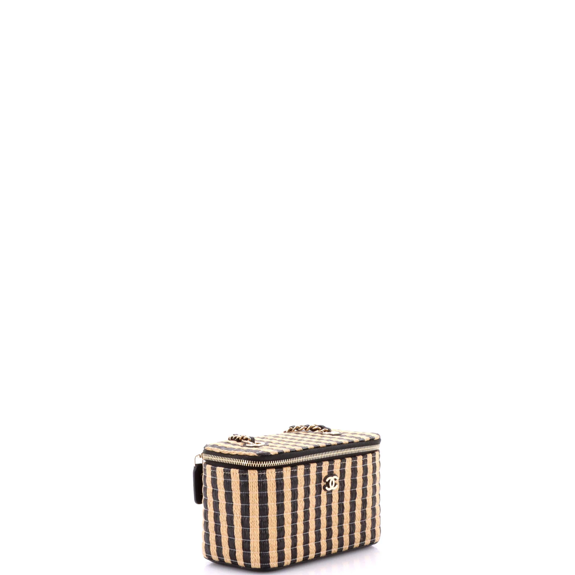 Classic Vanity Case with Chain Striped Raffia and Jute Small - Image 3